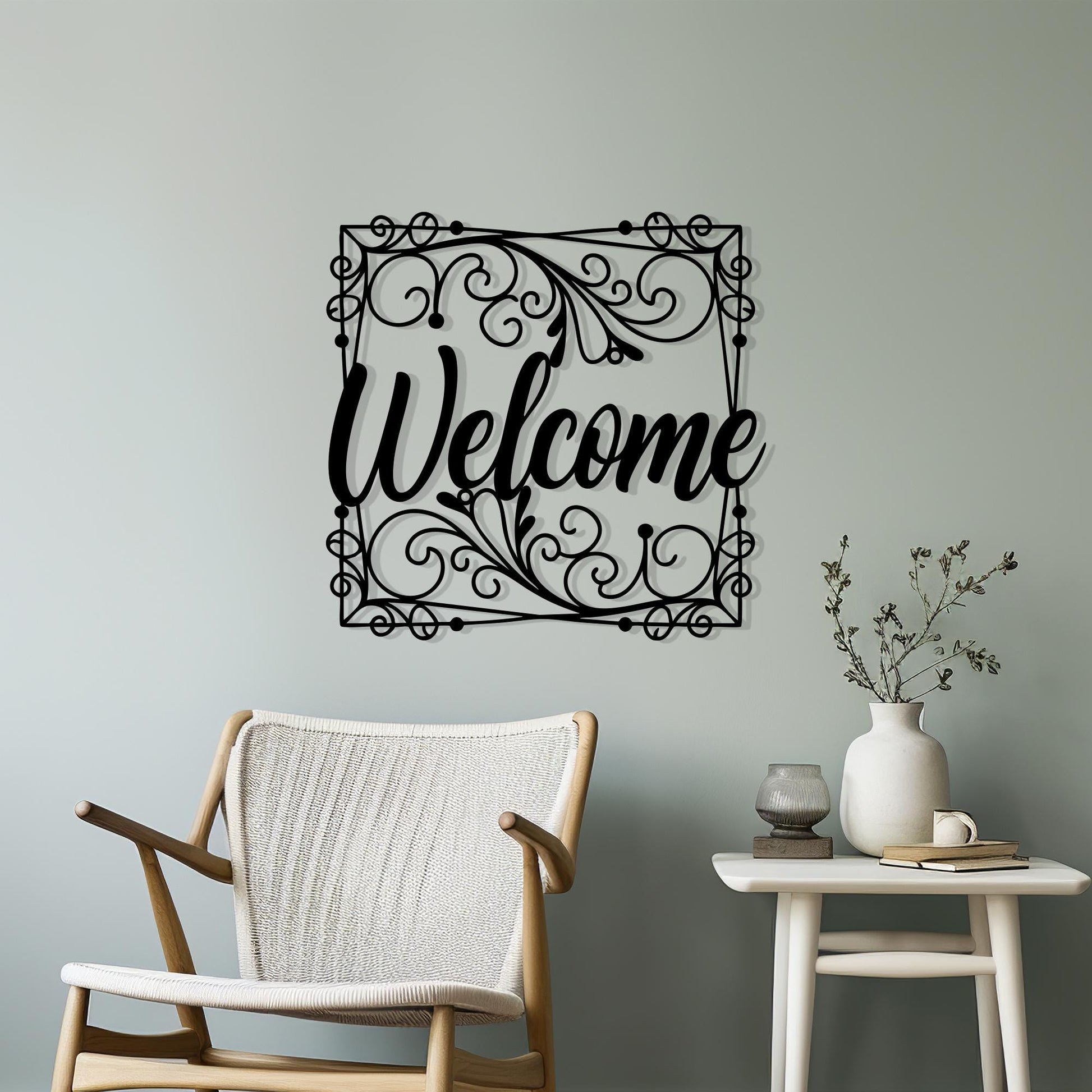 Ornate Metal Welcome Sign, Black Steel Entryway Wall Decor | Wallsignature