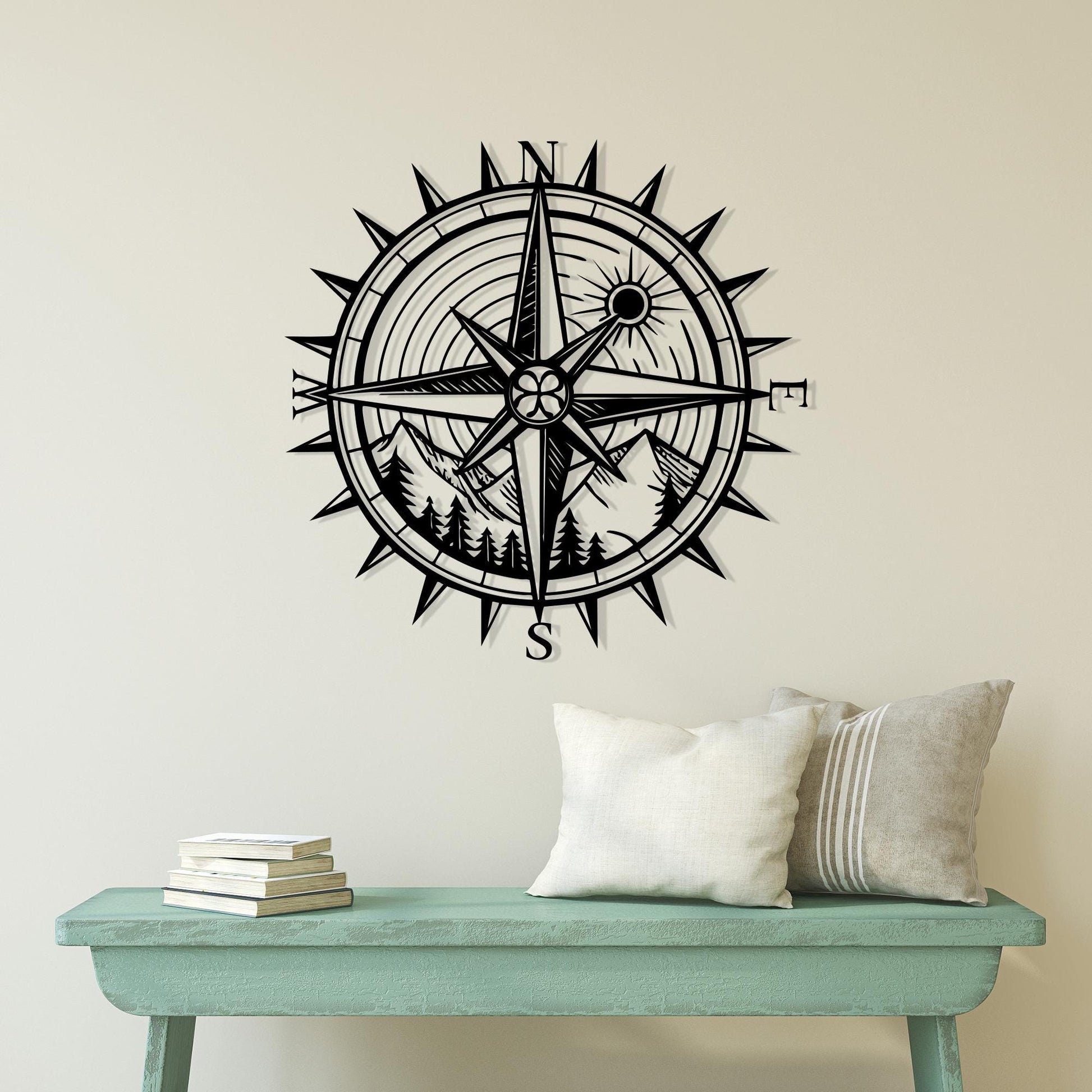 Compass Metal Wall Art detail of the metal edge