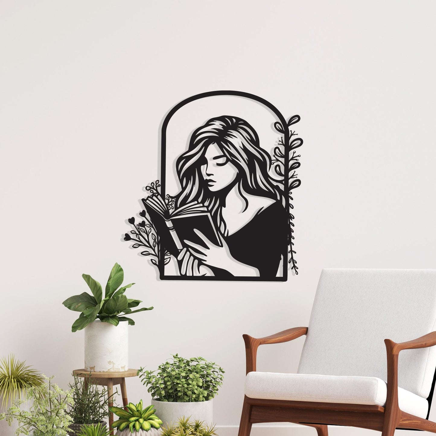 Woman Reading Metal Wall Art – Minimalist Steel Line Art Decor | Wallsignature