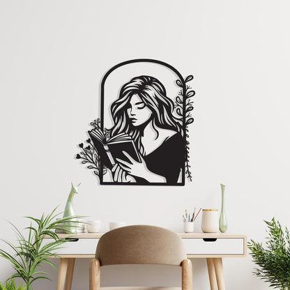 Metal Woman Reading Wall Art – laser-cut steel wall decor