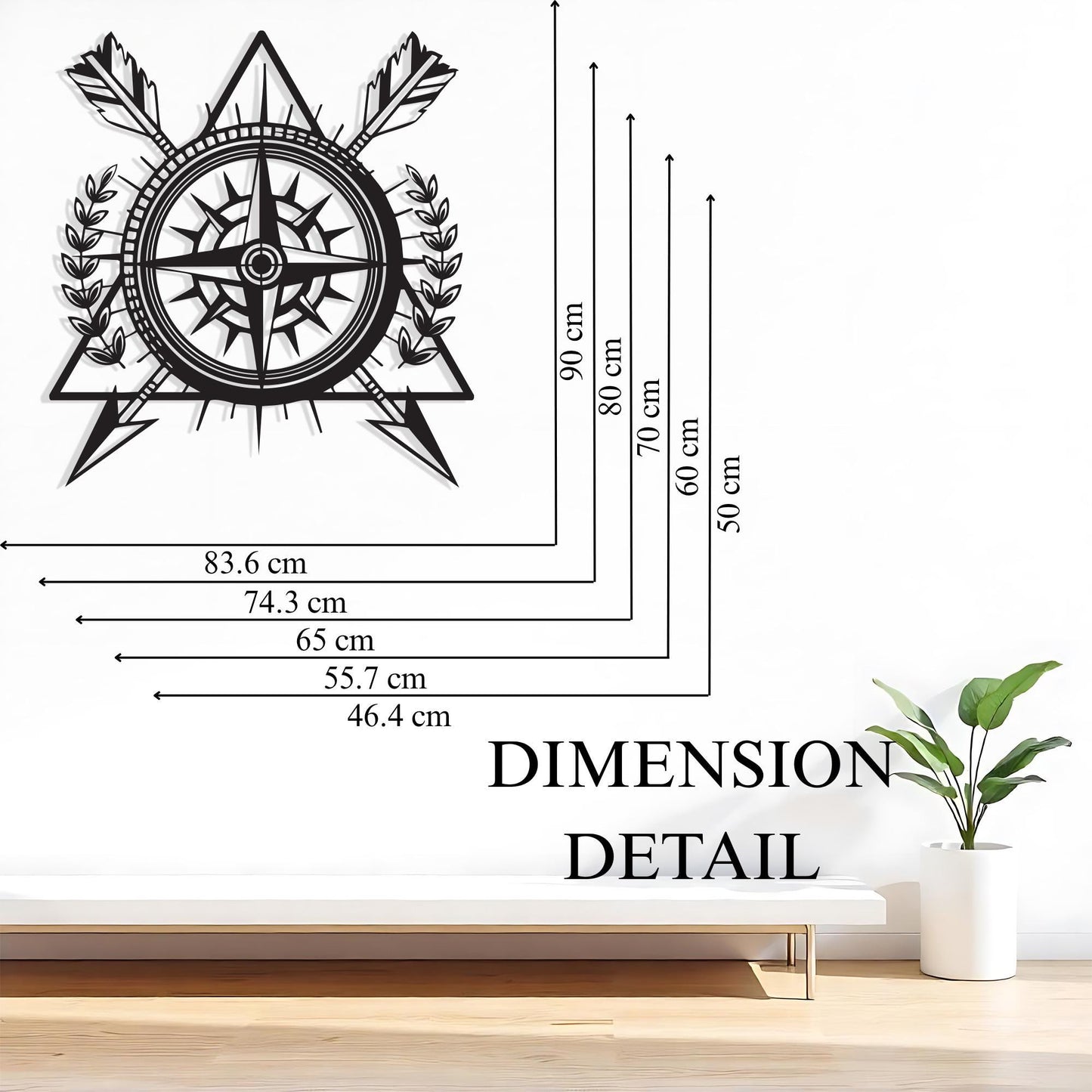 Rustic Arrow Compass Metal Wall Art detail of the metal edge