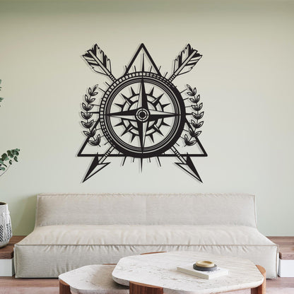 Rustic Arrow Compass Metal Wall Art size guide with dimensions in cm and inches