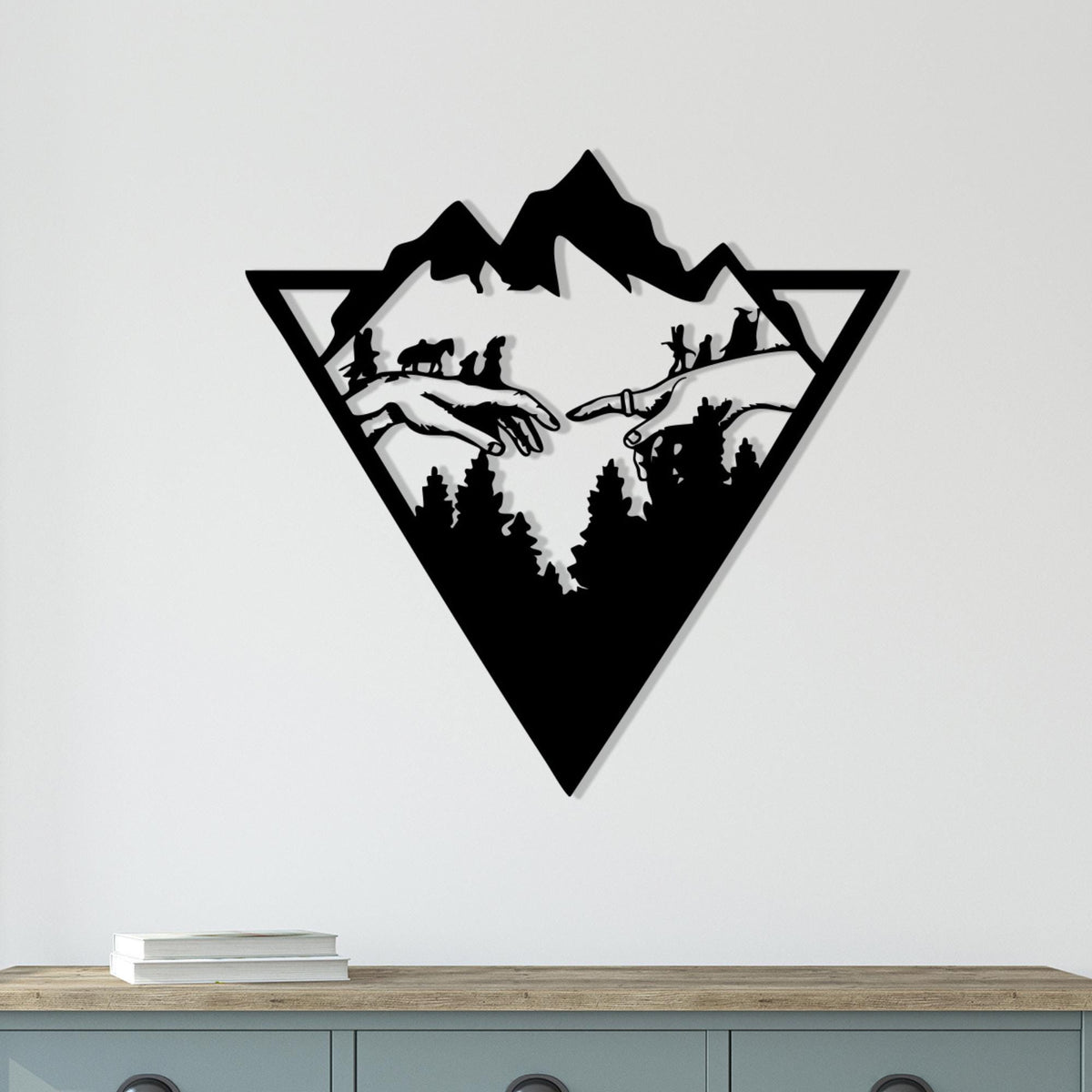 Geometric Mountain Metal Wall Art – laser-cut steel wall decor
