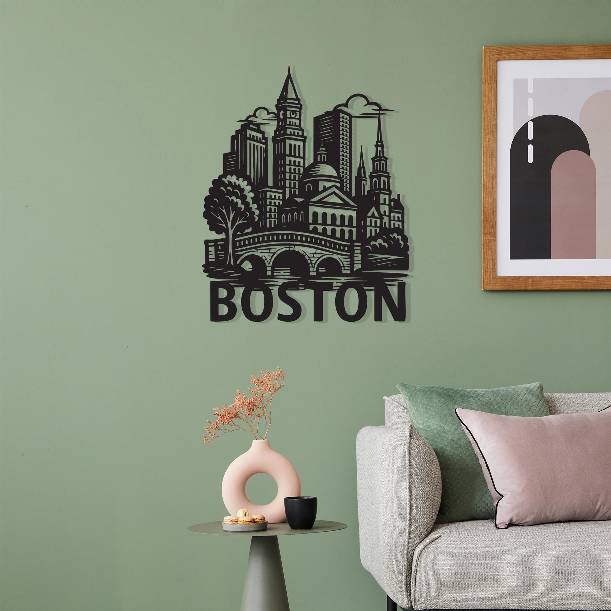 Boston Skyline Metal Wall Art detail of the metal edge