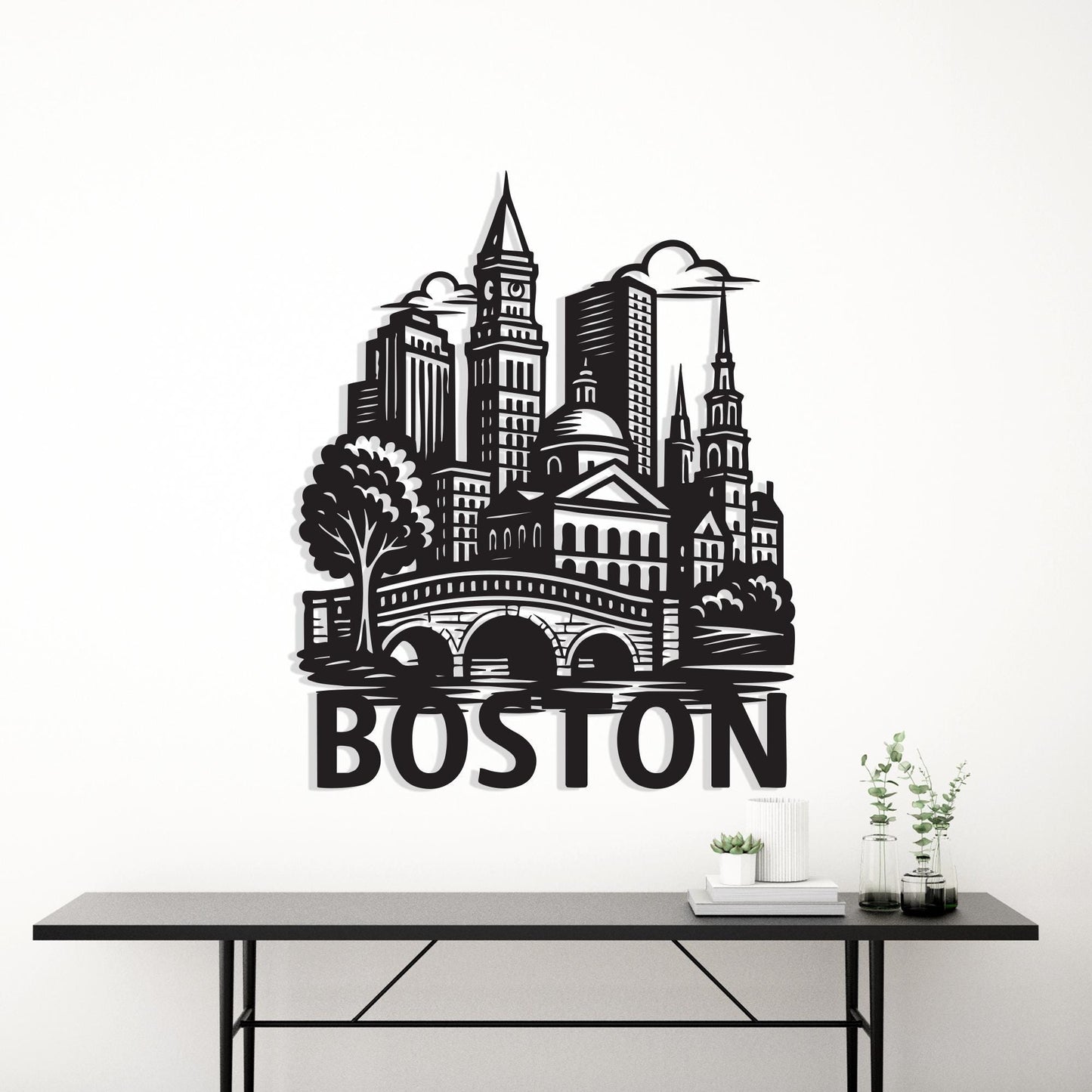 Boston Skyline Metal Wall Art, Modern Cityscape Home Decor | Wallsignature