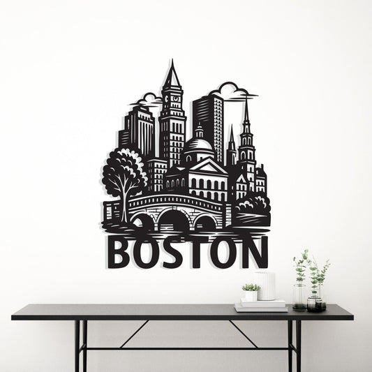 Boston Skyline Metal Wall Art, Modern Cityscape Home Decor | Wallsignature