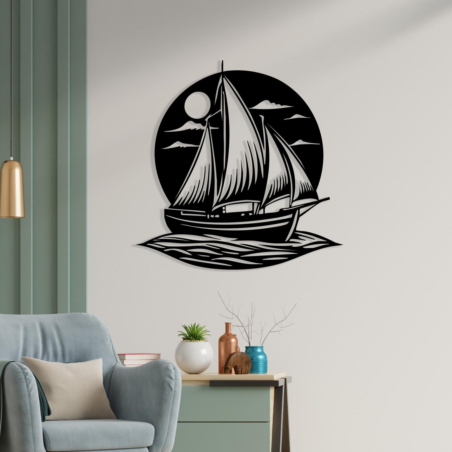 Sailboat Metal Wall Art bedroom interior styling
