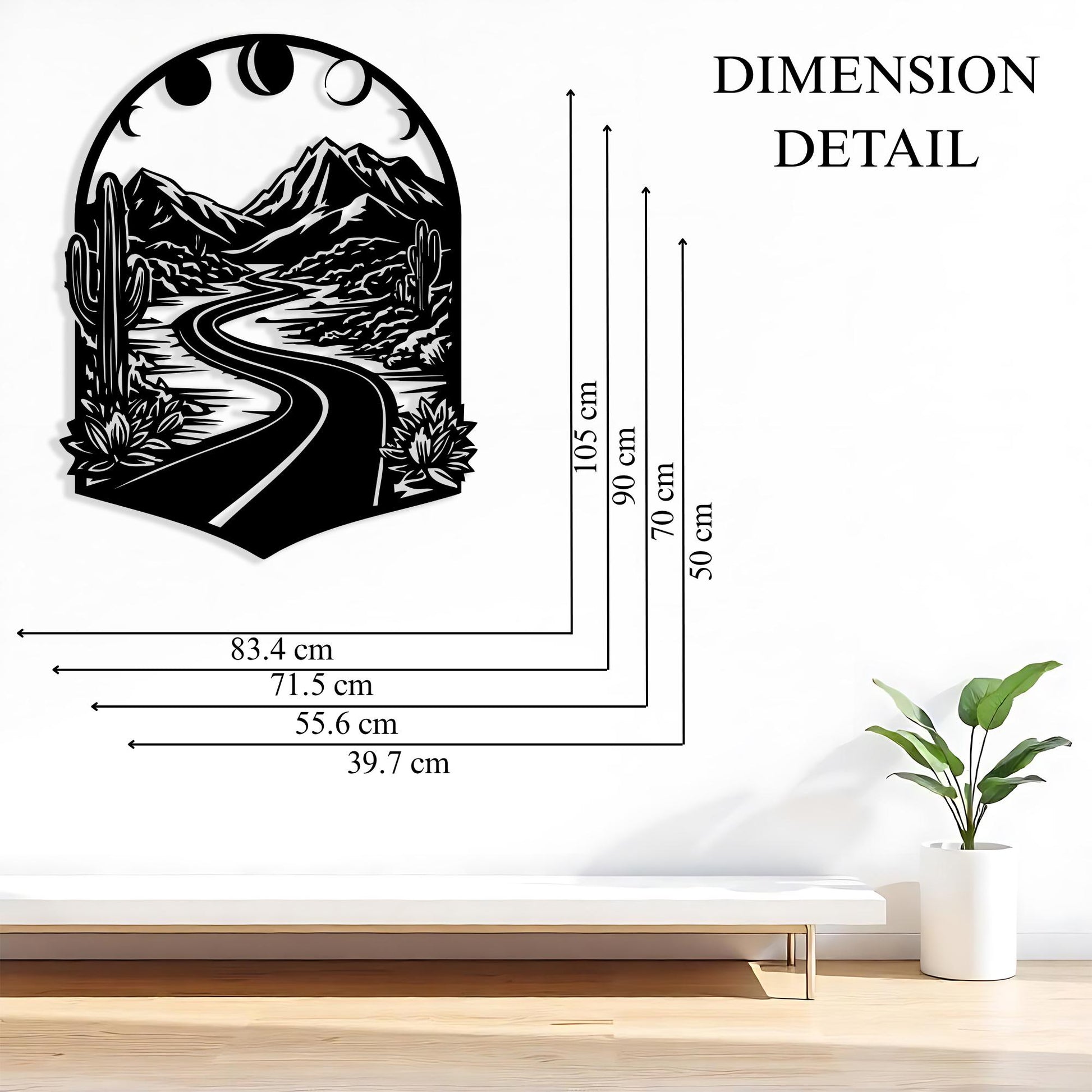 Boho Mountain Road Metal Wall Art, Moon Phases Desert Landscape, Mother's Day | Wallsignature