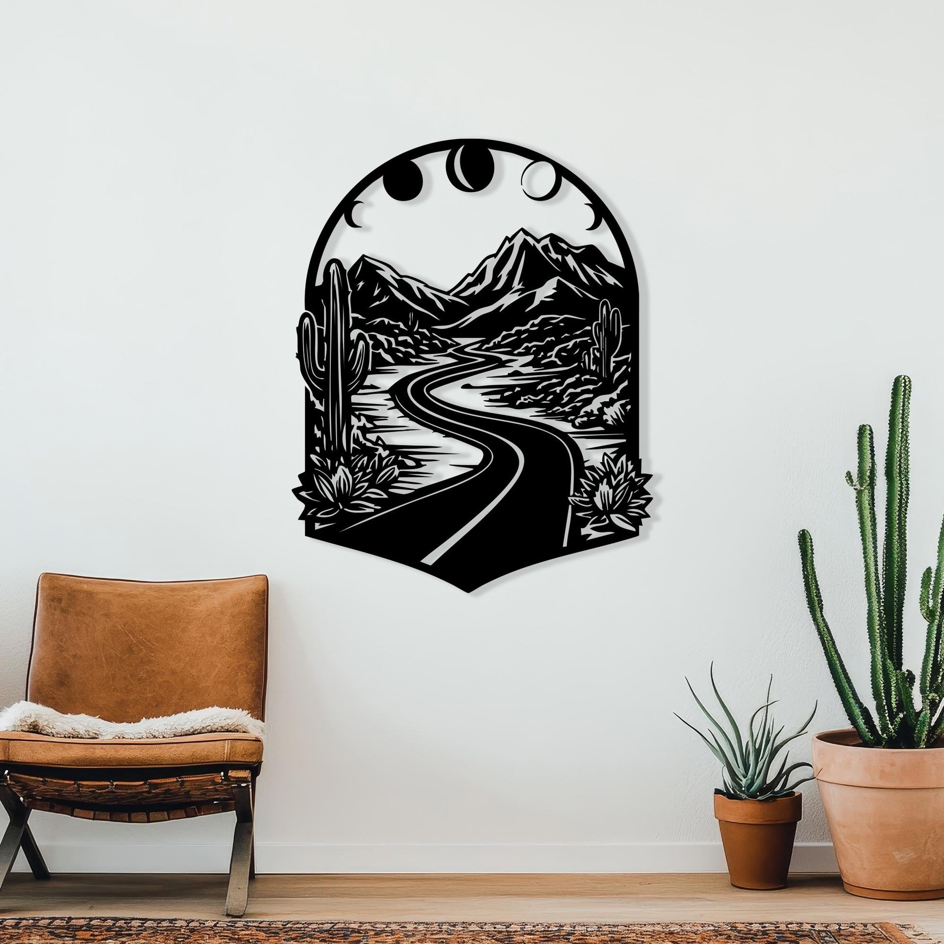 Boho Mountain Road Metal Wall Art hanging hardware and mounting detail