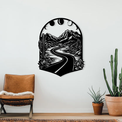 Boho Mountain Road Metal Wall Art hanging hardware and mounting detail