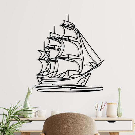 Minimalist Sailboat Metal Wall Art – laser-cut steel wall decor