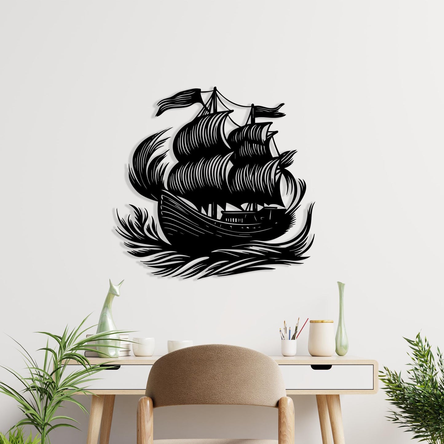Pirate Ship Metal Wall Art, Nautical Coastal Decor | Wallsignature