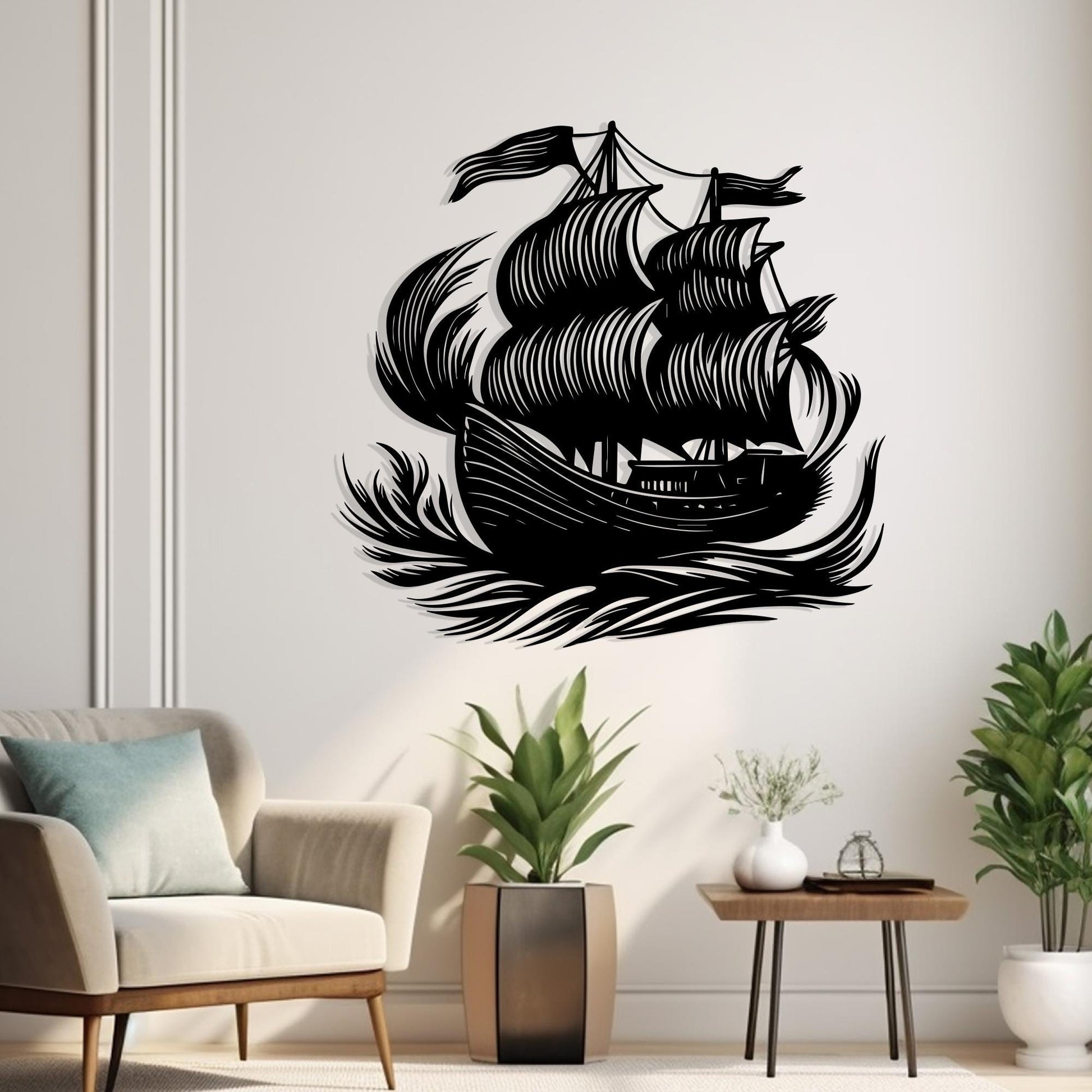 Pirate Ship Metal Wall Art, Nautical Coastal Decor | Wallsignature
