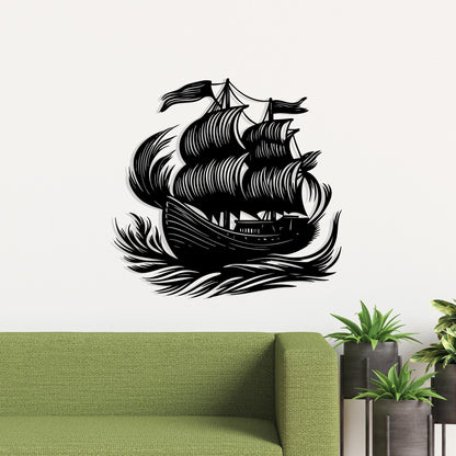 Pirate Ship Metal Wall Art in a modern hallway