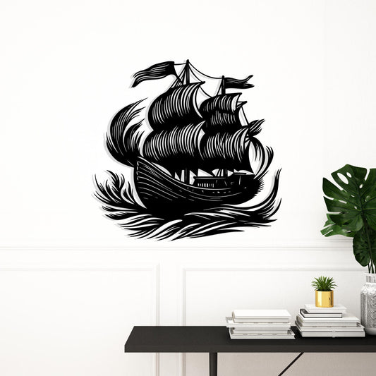 Pirate Ship Metal Wall Art, Nautical Coastal Decor | Wallsignature