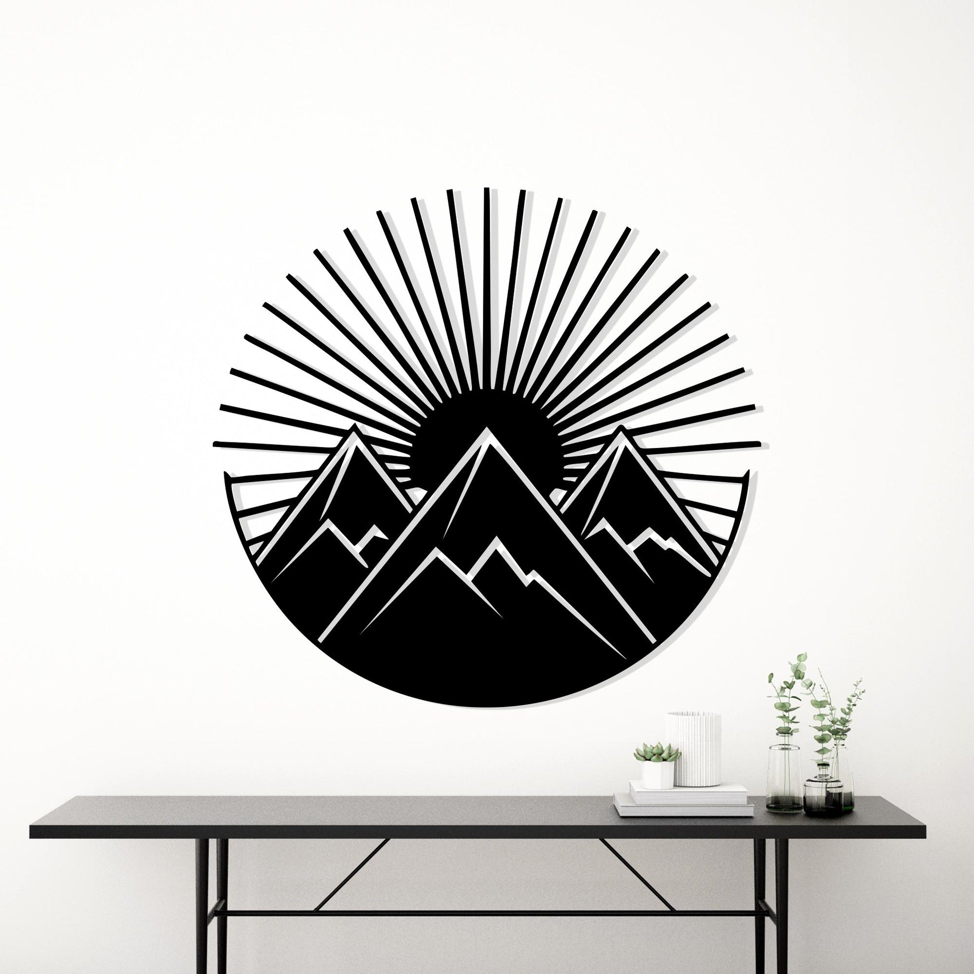 Mountain Metal Wall Art, Round Sunrise Decor, Geometric Nature Sign, Adventure Gift | Wallsignature