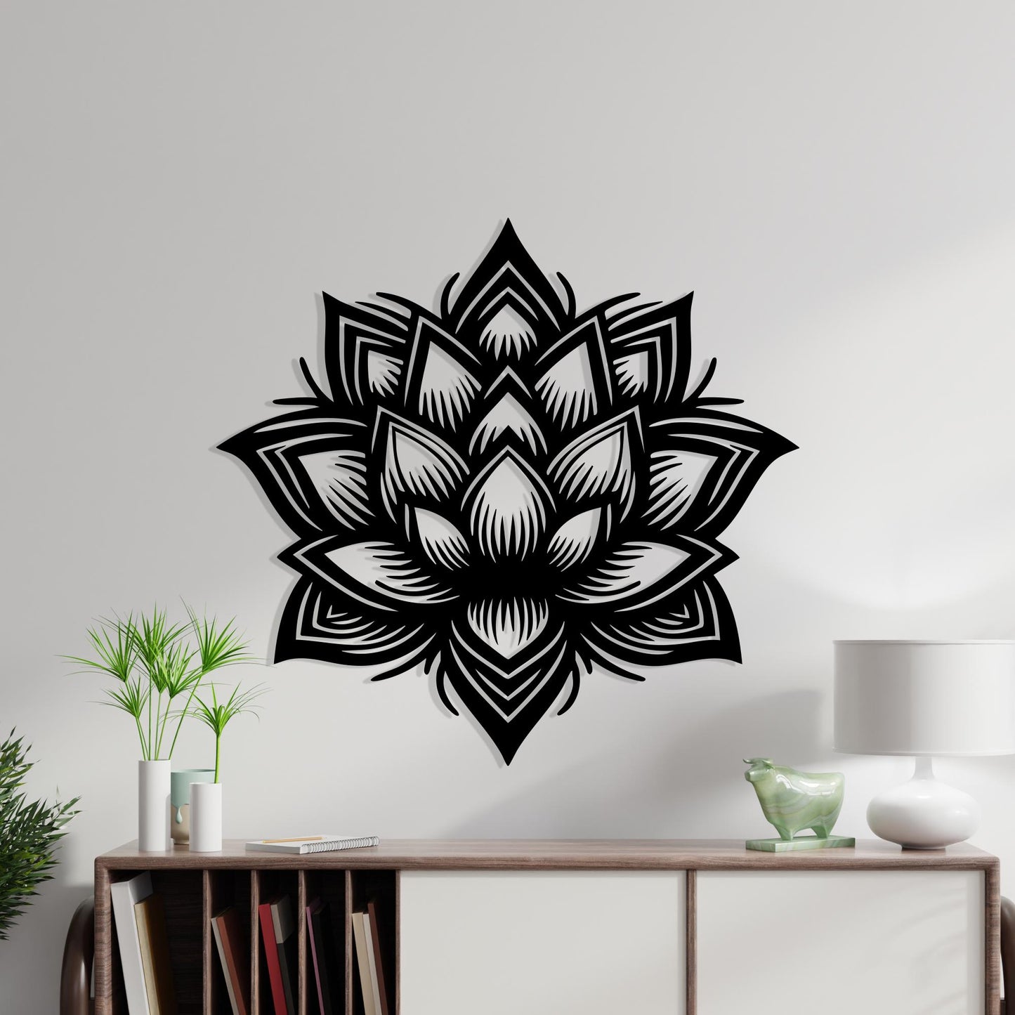 Lotus Flower Metal Wall Art in a modern hallway