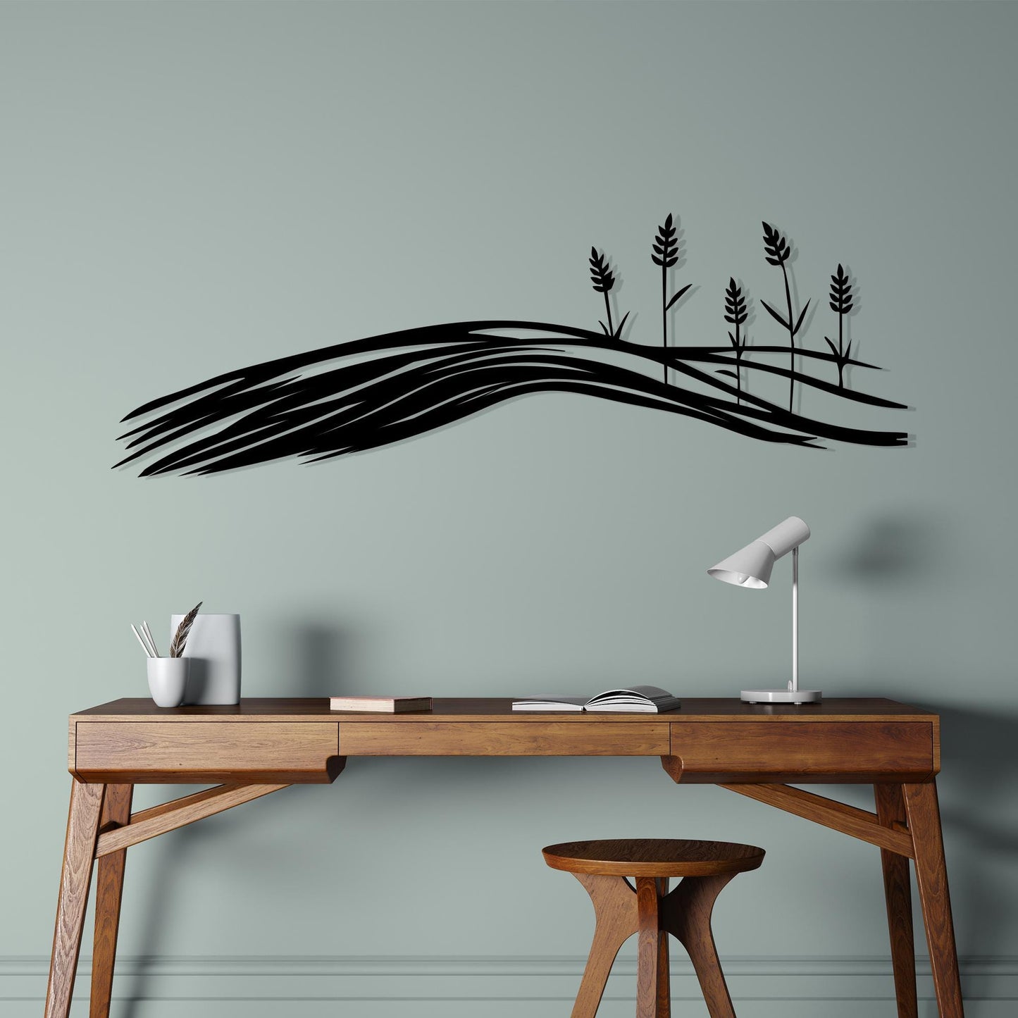 Wheat Field Metal Wall Art in a modern hallway