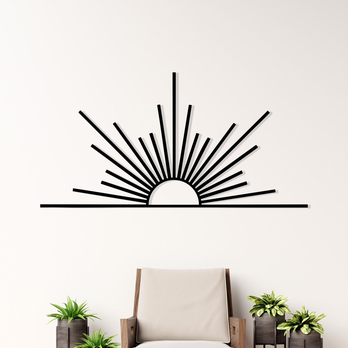 Metal Sun Wall Art shown on a living room wall