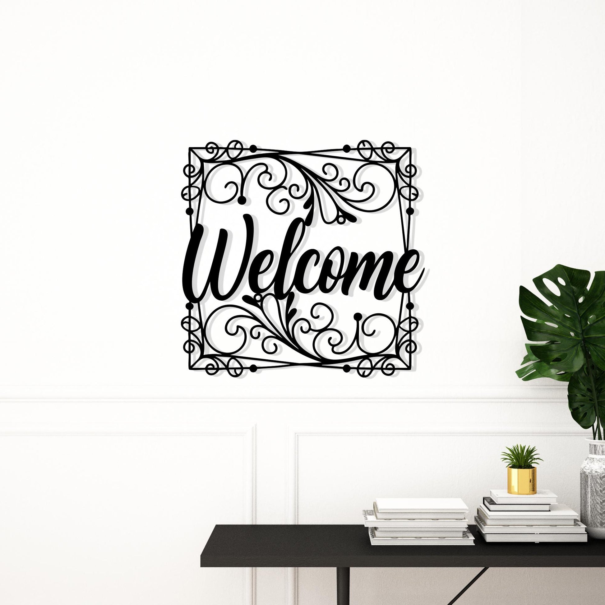 Ornate Metal Welcome Sign, Black Steel Entryway Wall Decor | Wallsignature