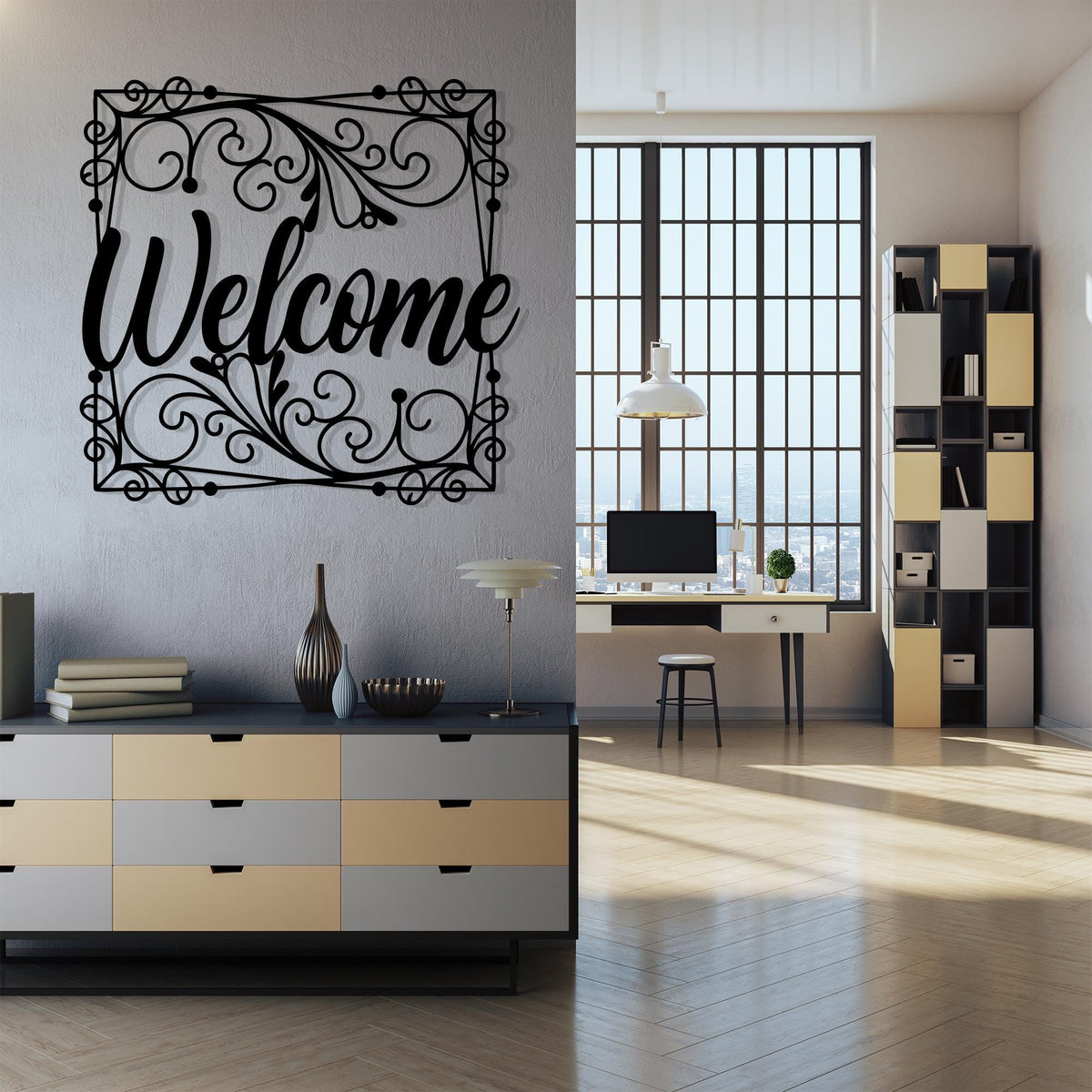 Ornate Metal Welcome Sign colour options for the metal panel