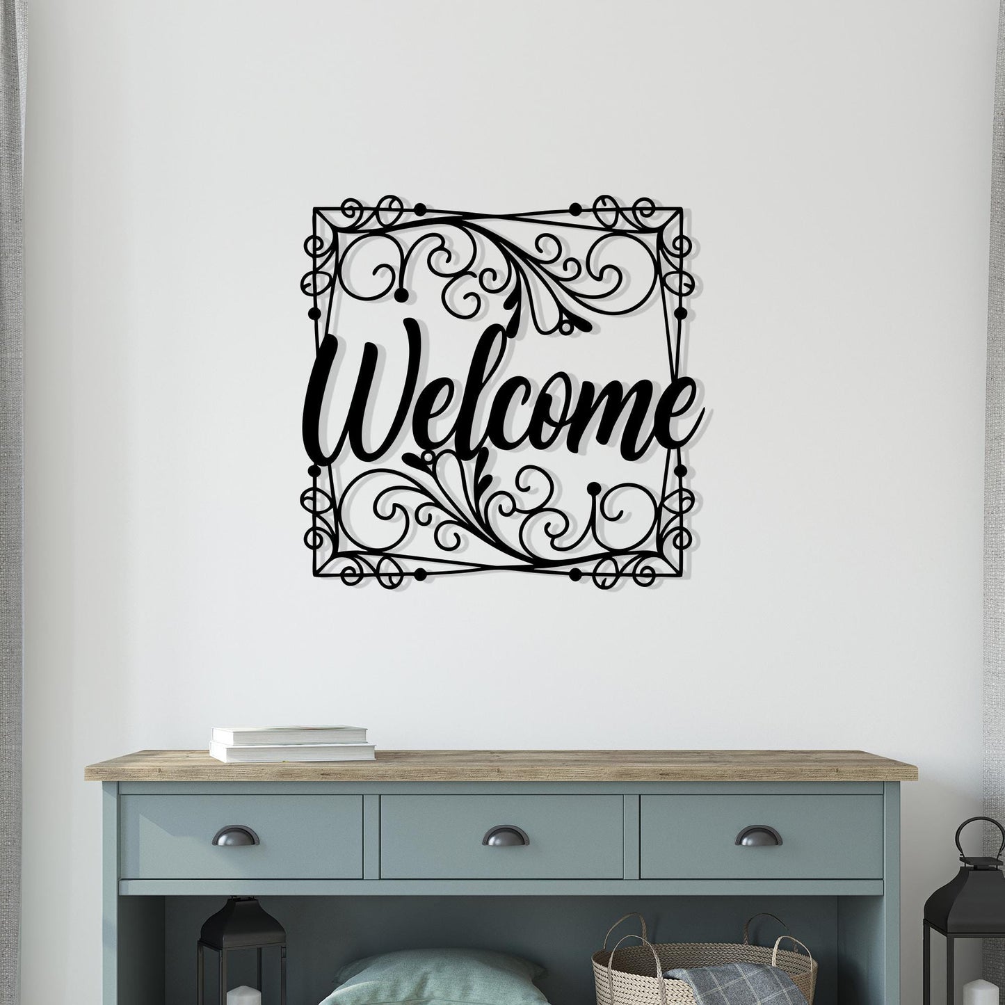 Ornate Metal Welcome Sign, Black Steel Entryway Wall Decor | Wallsignature