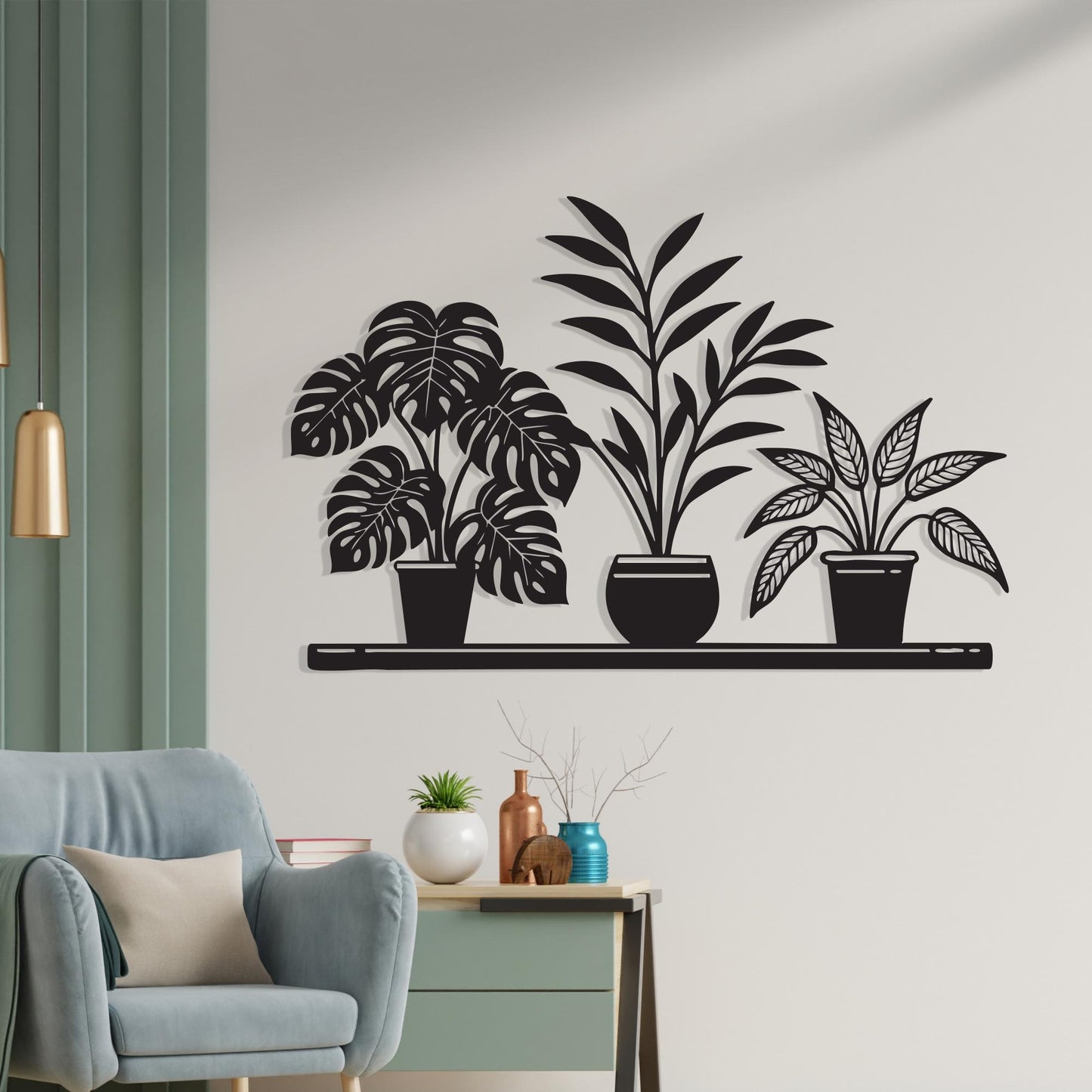 Black Metal Potted Plants Wall Art, Minimalist Home Decor, Mother's Day Gift | Wallsignature