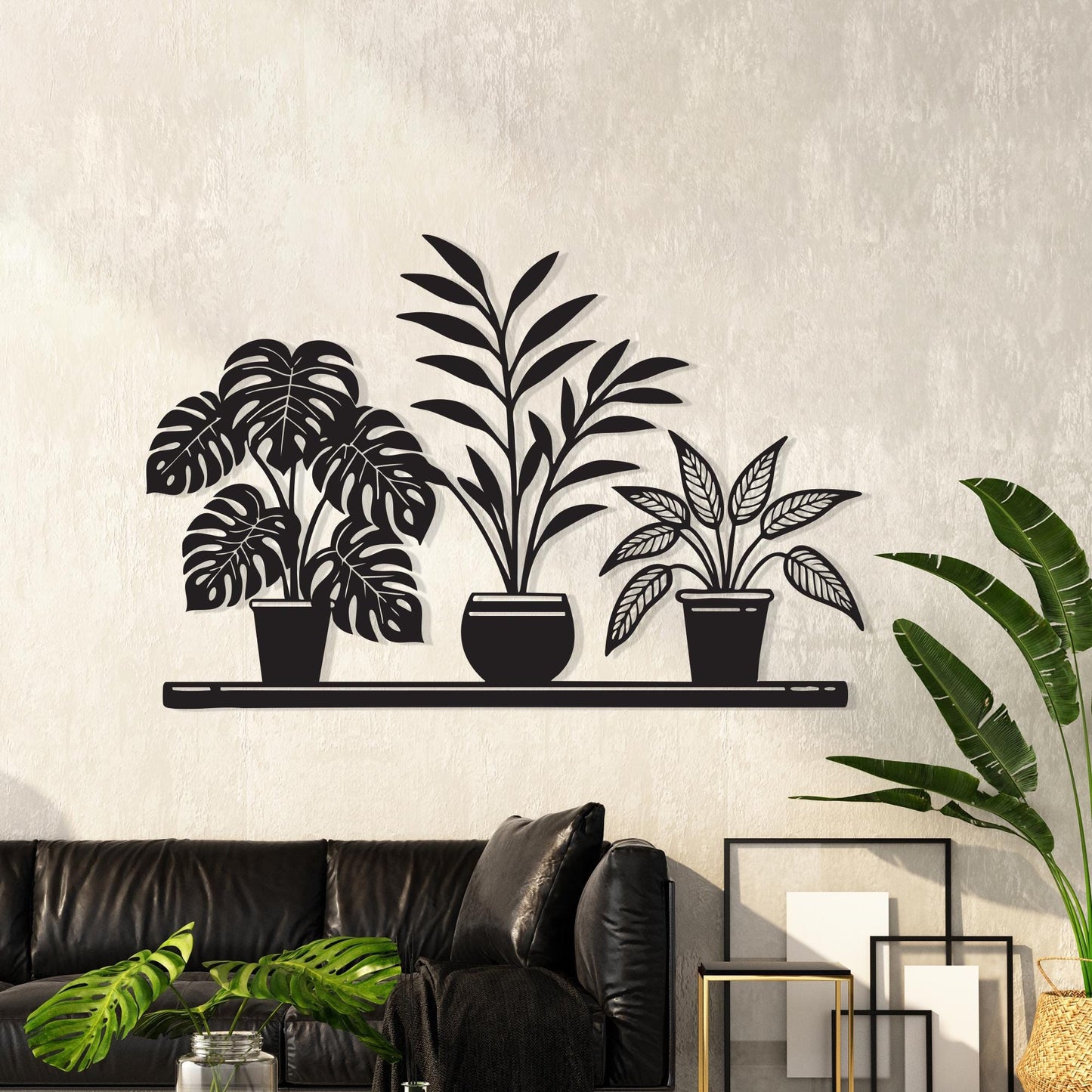Black Metal Potted Plants Wall Art, Minimalist Home Decor, Mother's Day Gift | Wallsignature
