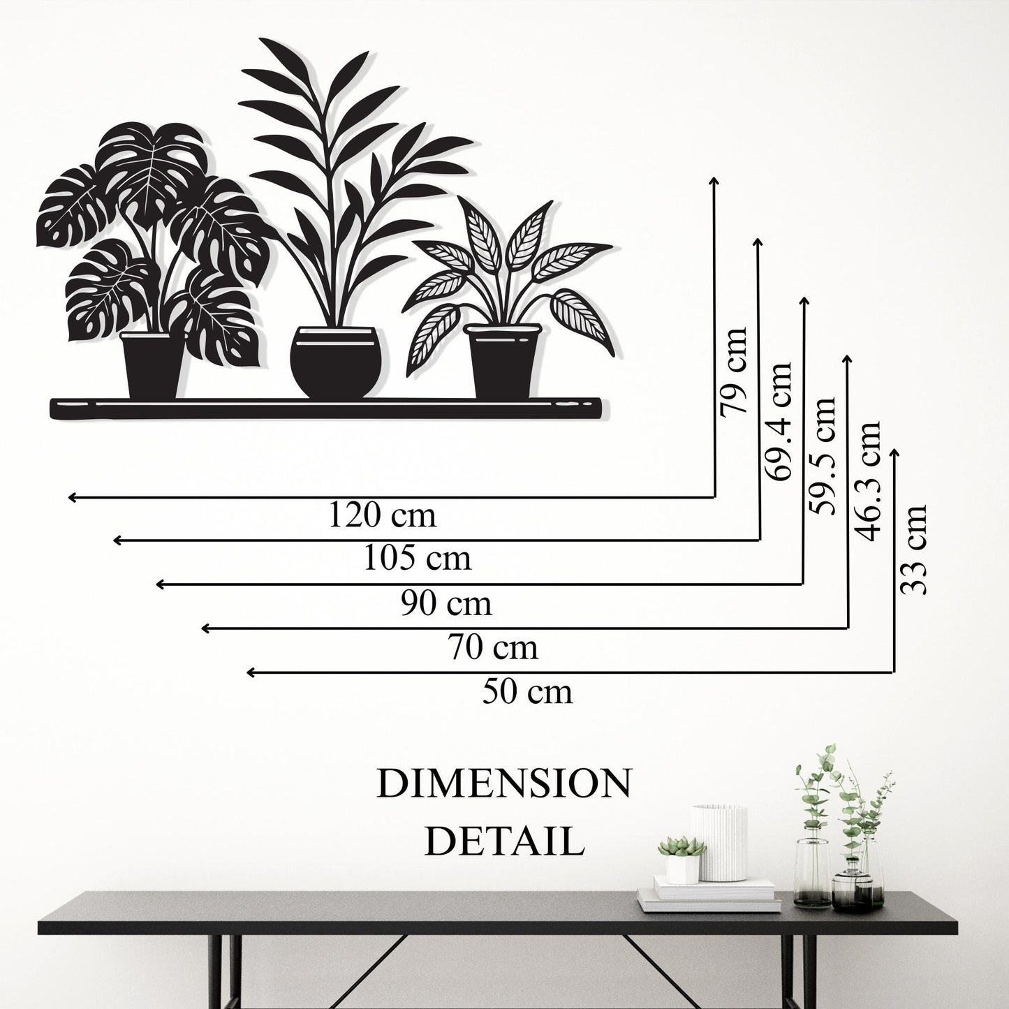 Black Metal Potted Plants Wall Art, Minimalist Home Decor, Mother's Day Gift | Wallsignature