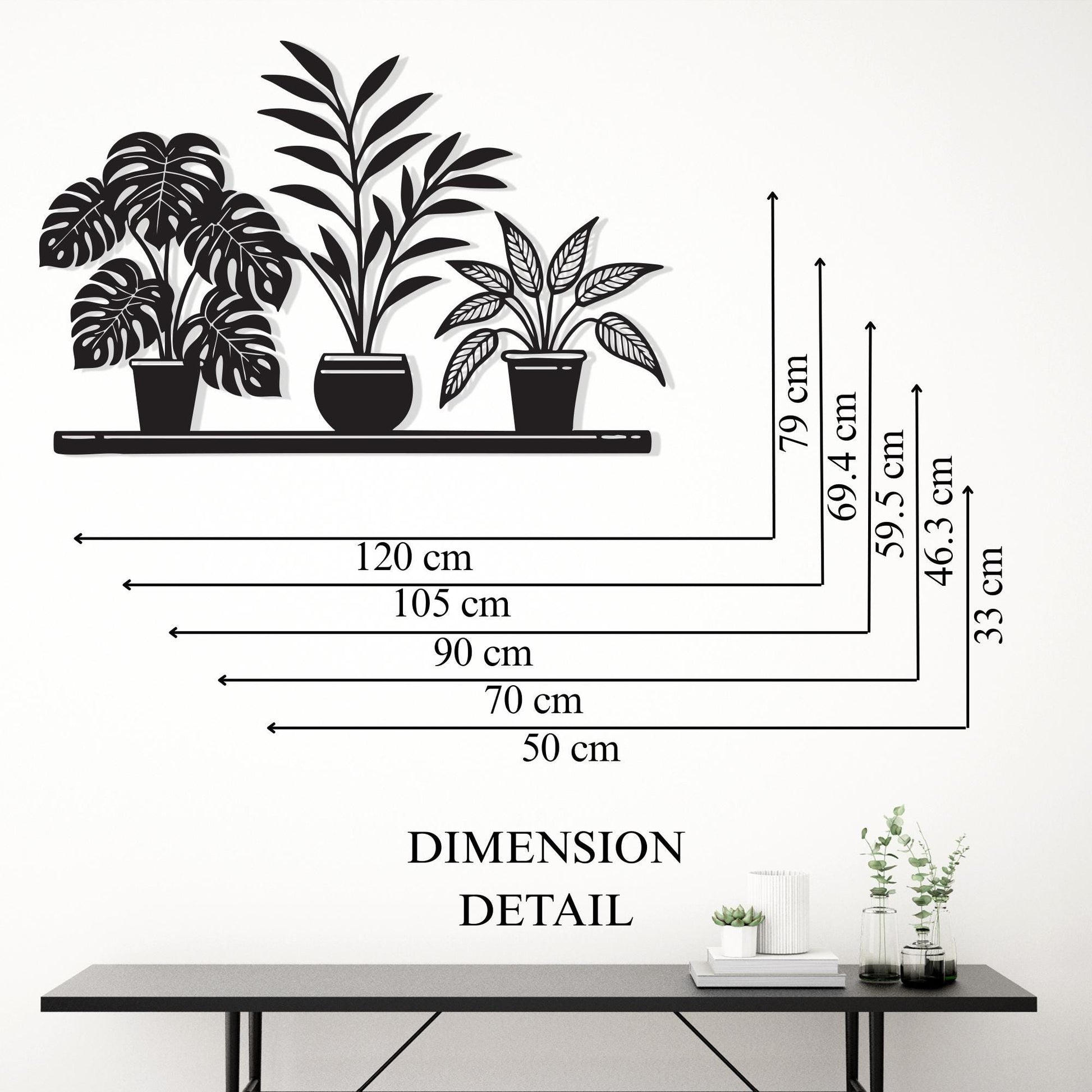 Black Metal Potted Plants Wall Art, Minimalist Home Decor, Mother's Day Gift | Wallsignature