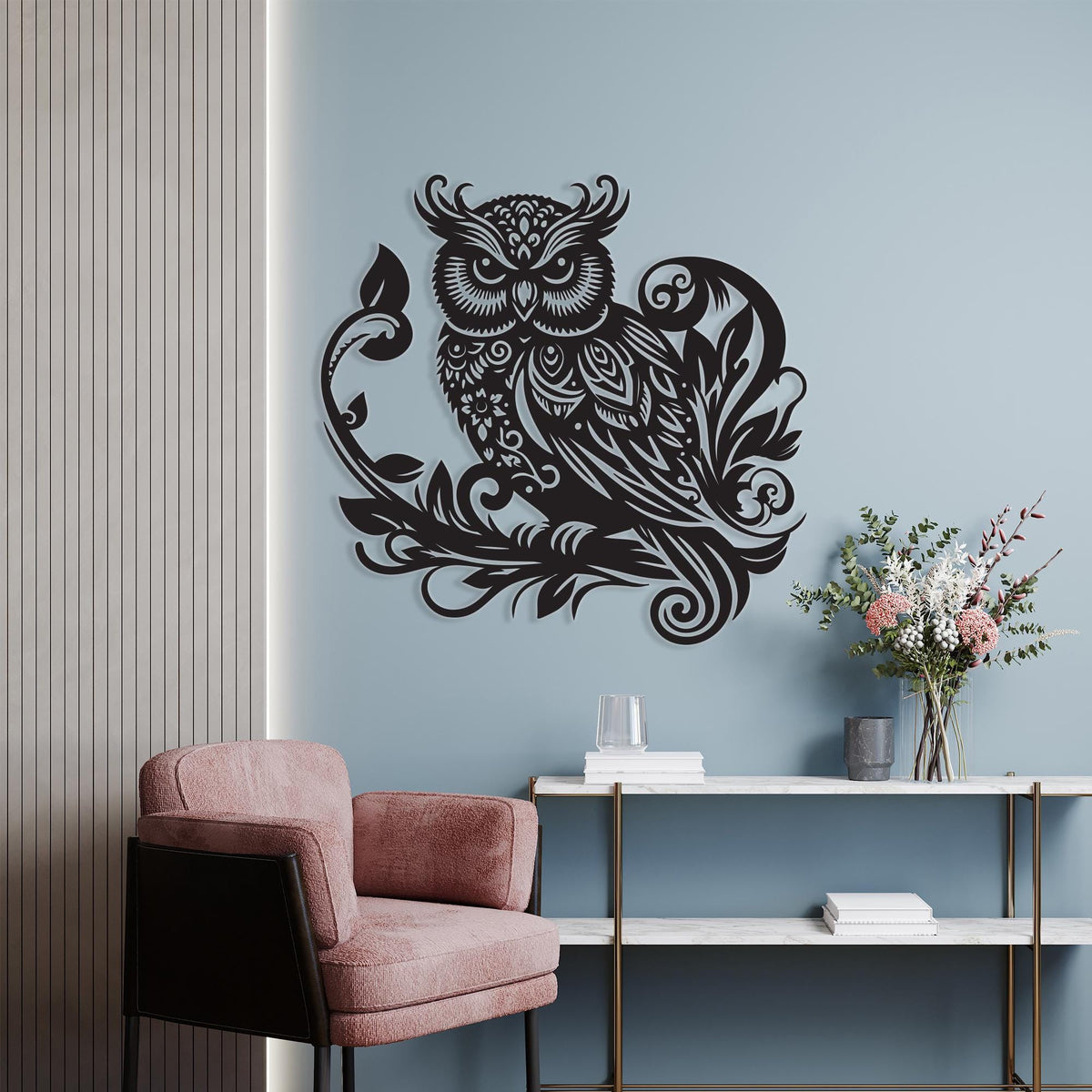 Black Metal Owl Wall Art bedroom interior styling