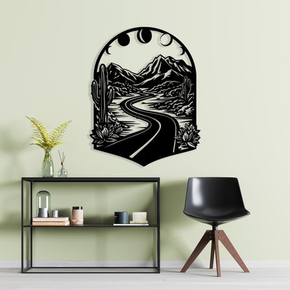 Boho Mountain Road Metal Wall Art close-up of the powder-coated finish