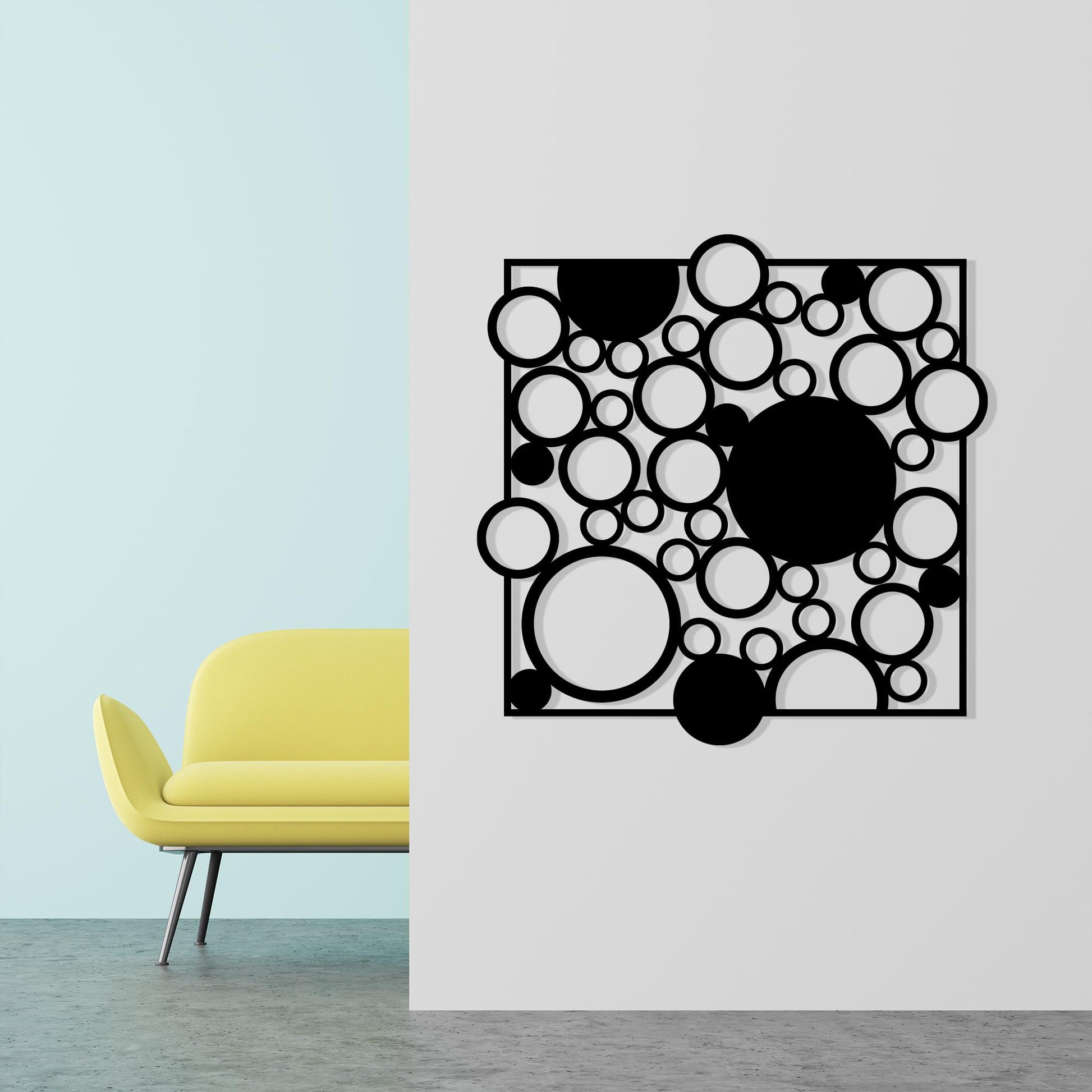 Geometric Circle Metal Wall Art in a modern hallway