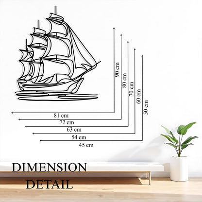 Minimalist Sailboat Metal Wall Art styled above a sofa