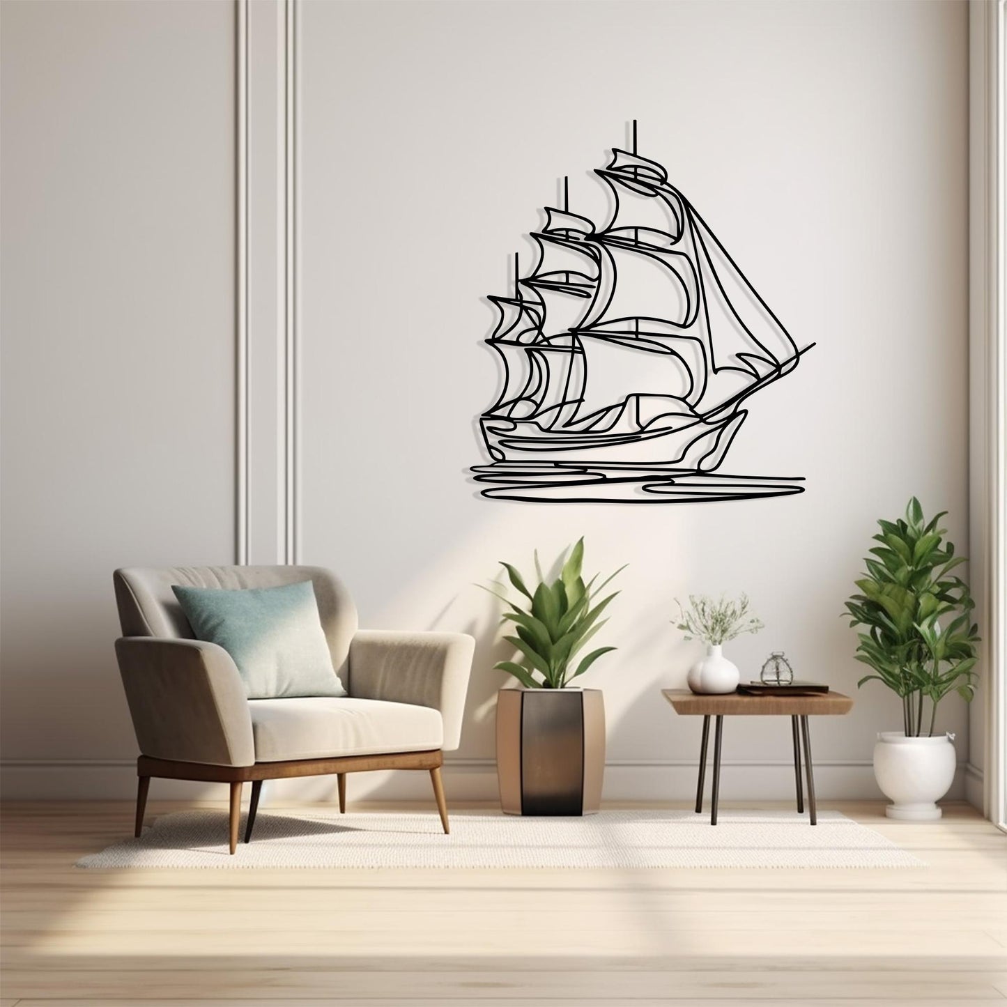 Minimalist Sailboat Metal Wall Art detail of the metal edge
