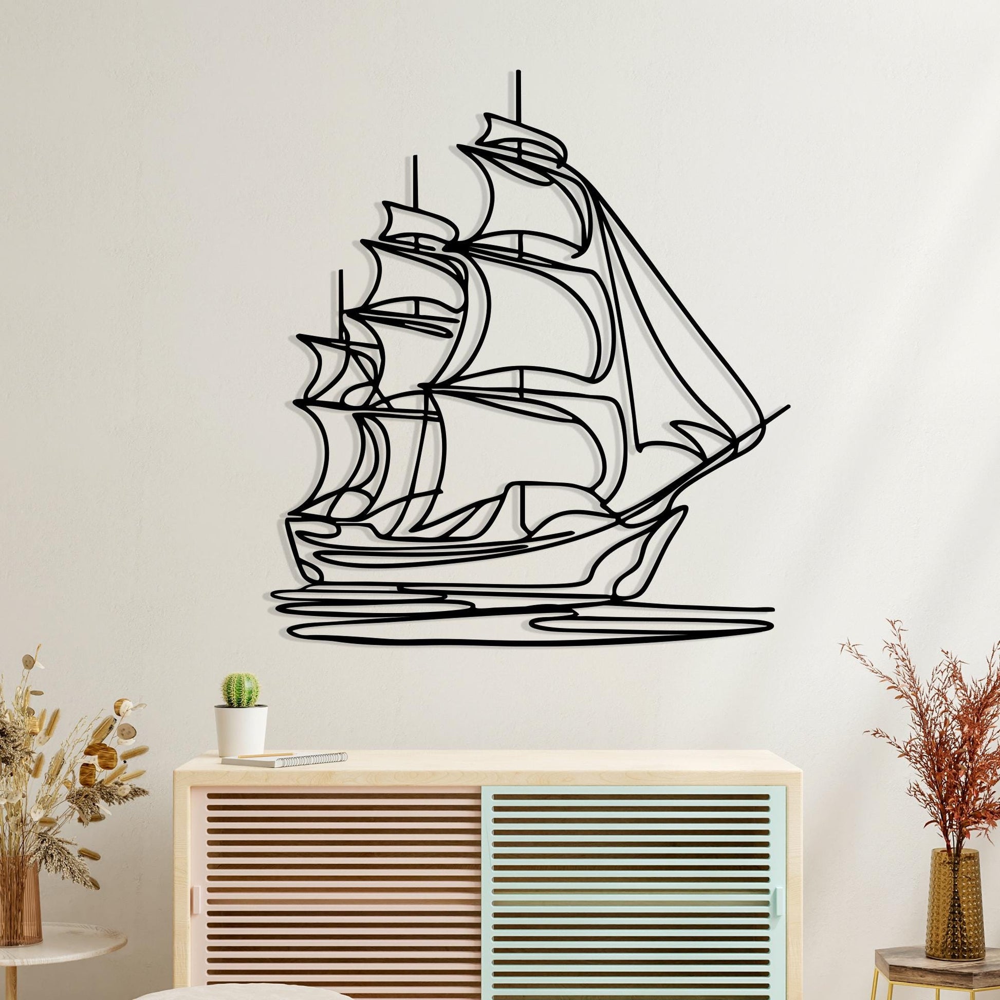 Minimalist Sailboat Metal Wall Art, Nautical Home Decor, Unique Birthday Gift | Wallsignature