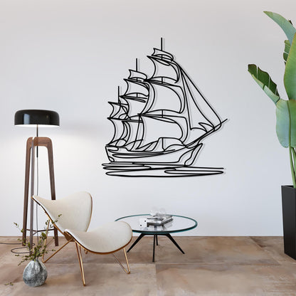Minimalist Sailboat Metal Wall Art in a modern hallway
