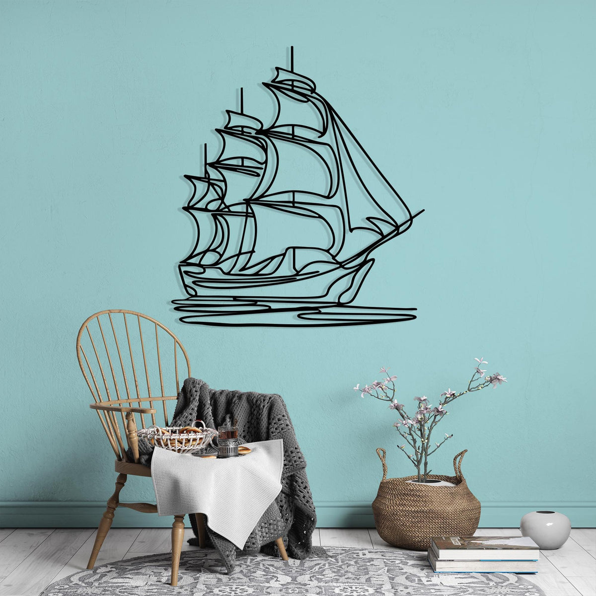 Minimalist Sailboat Metal Wall Art bedroom interior styling