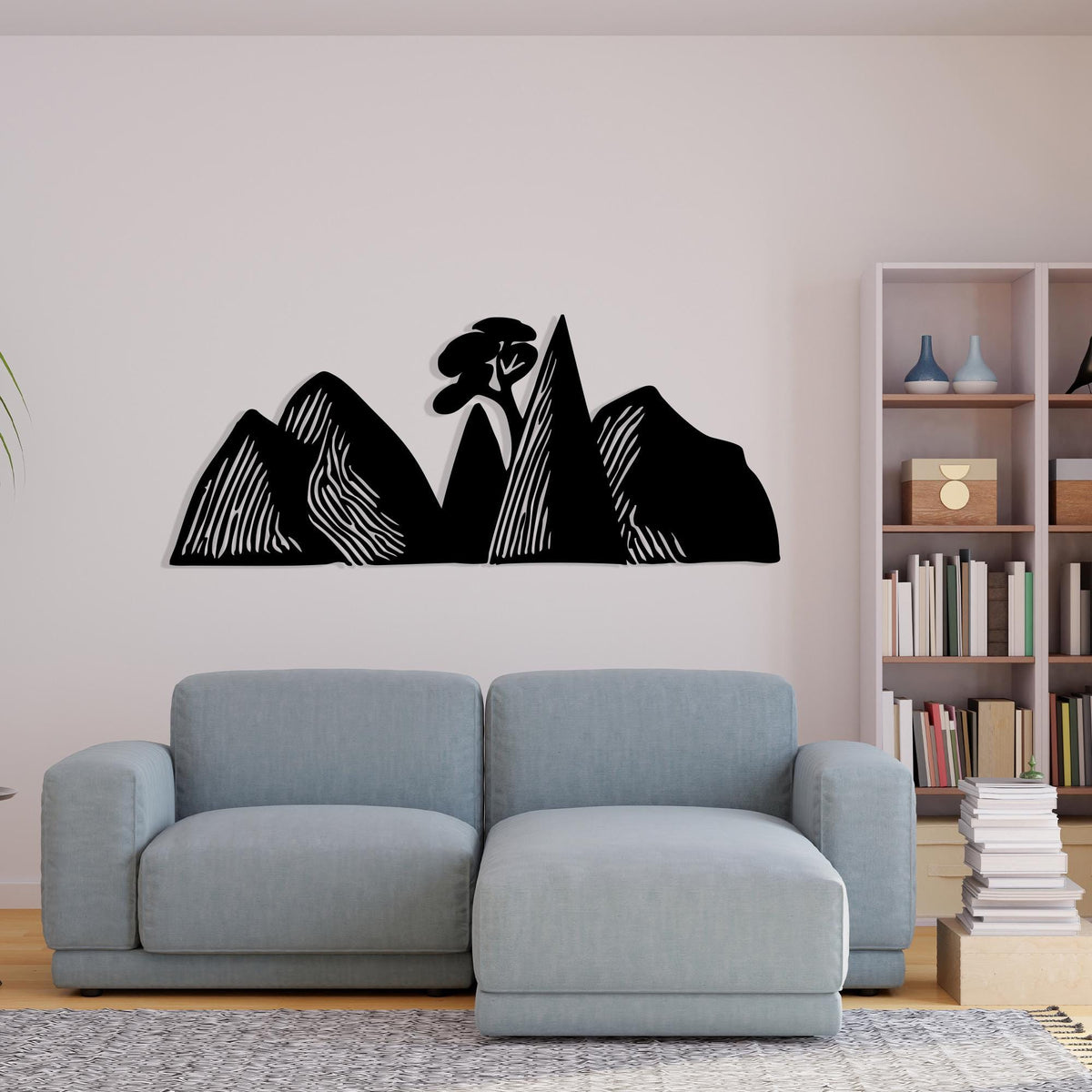 Mountain Metal Wall Art size guide with dimensions in cm and inches