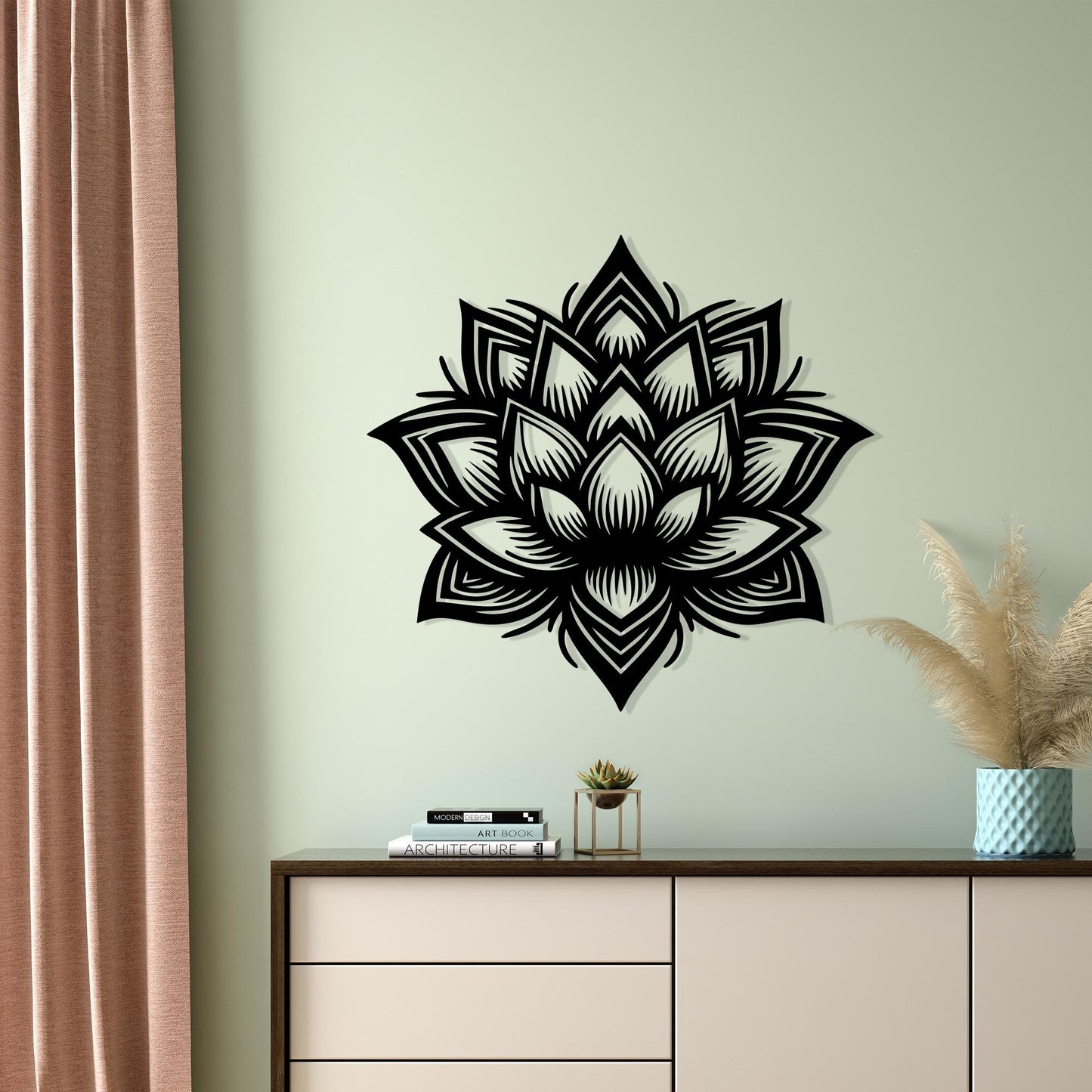 Lotus Flower Metal Wall Art hanging hardware and mounting detail