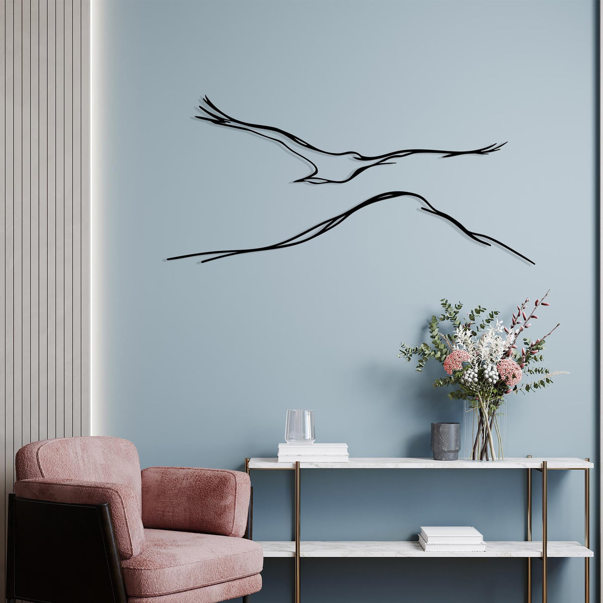 Flying Bird Metal Wall Art hanging hardware and mounting detail