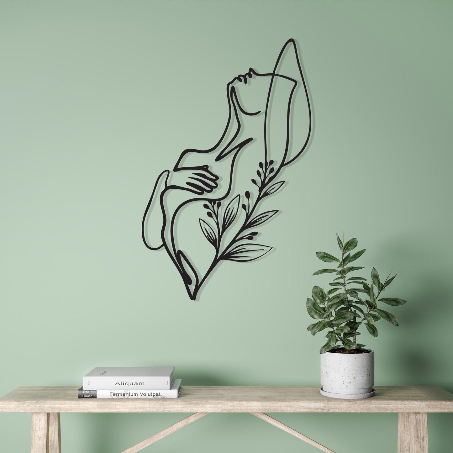 Female Body Line Art, Metal Wall Decor, Botanical Silhouette, Mother's Day Gift | Wallsignature