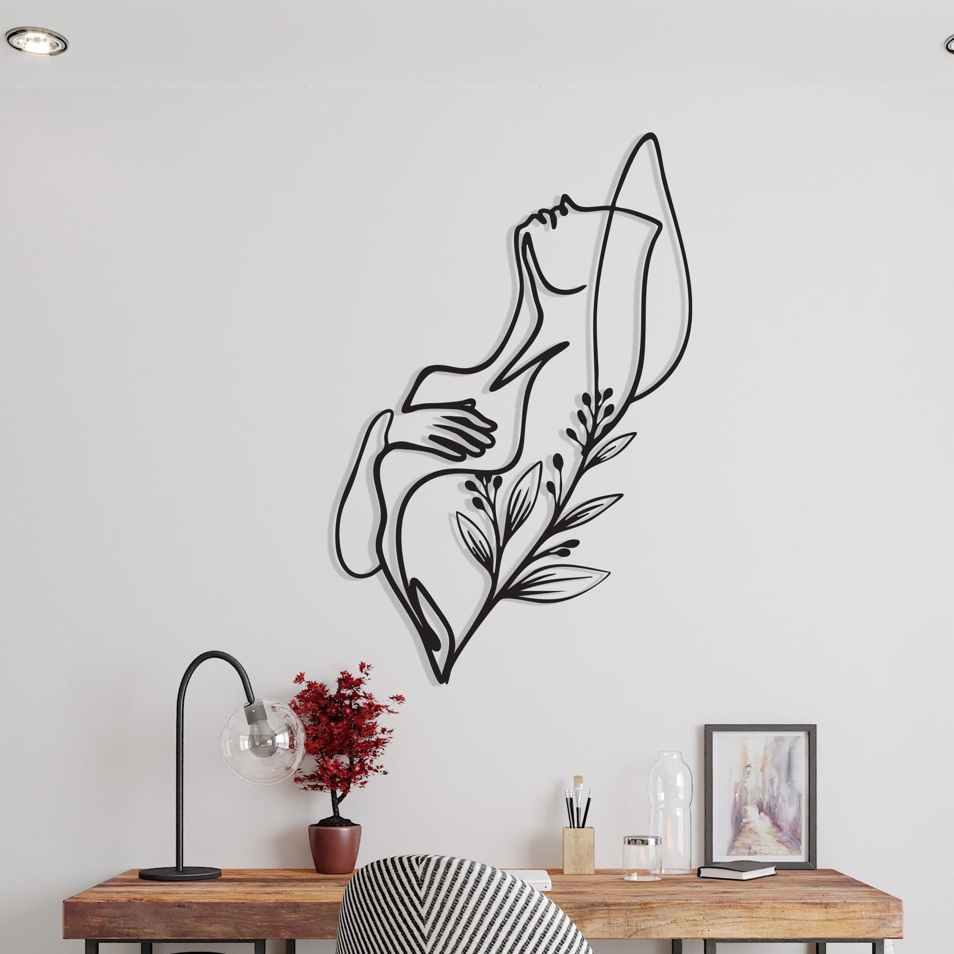 Female Body Line Art, Metal Wall Decor, Botanical Silhouette, Mother's Day Gift | Wallsignature