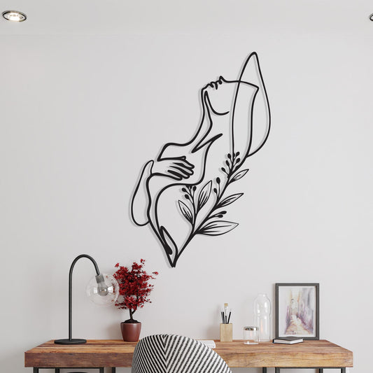 Female Body Line Art, Metal Wall Decor, Botanical Silhouette, Mother's Day Gift | Wallsignature
