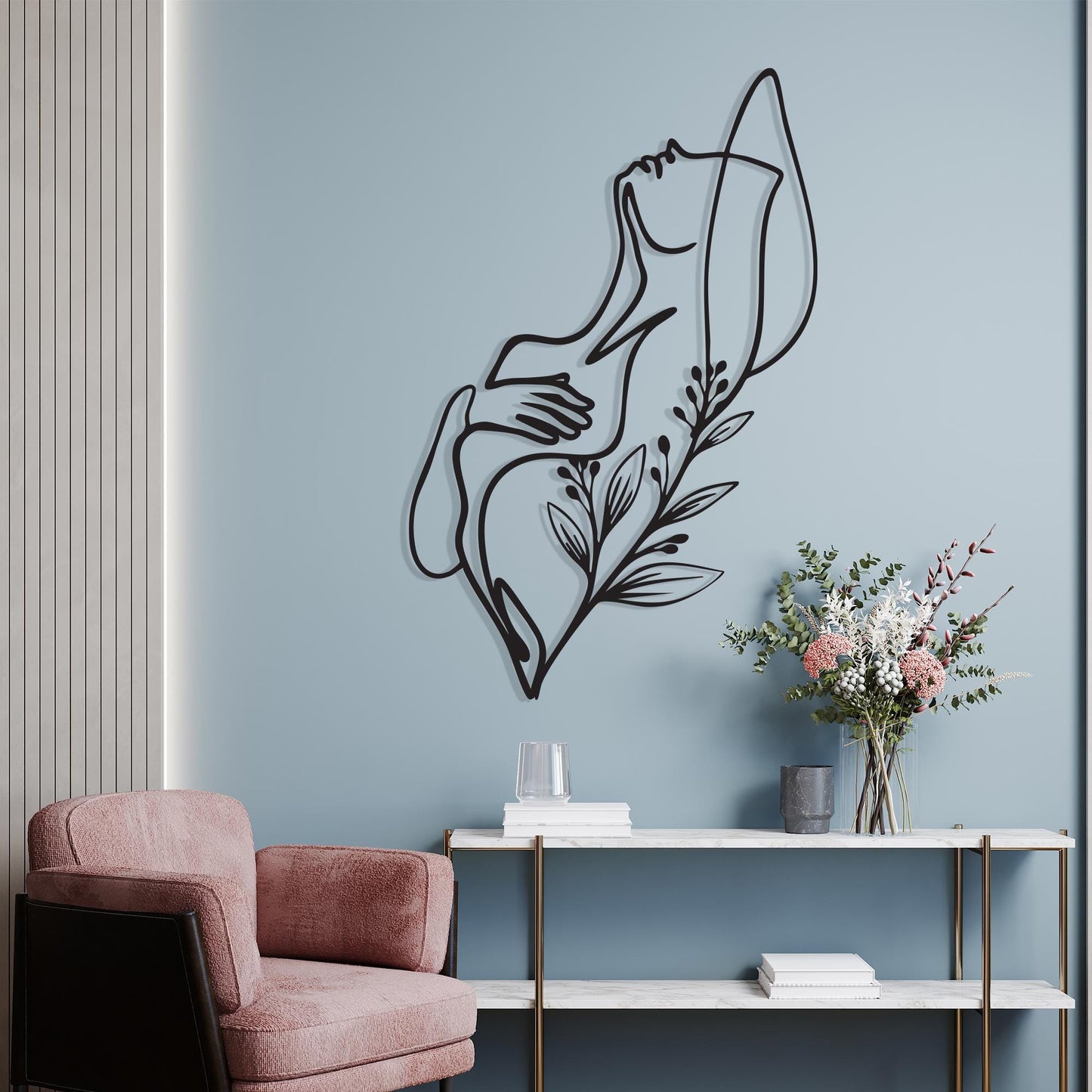 Female Body Line Art, Metal Wall Decor, Botanical Silhouette, Mother's Day Gift | Wallsignature