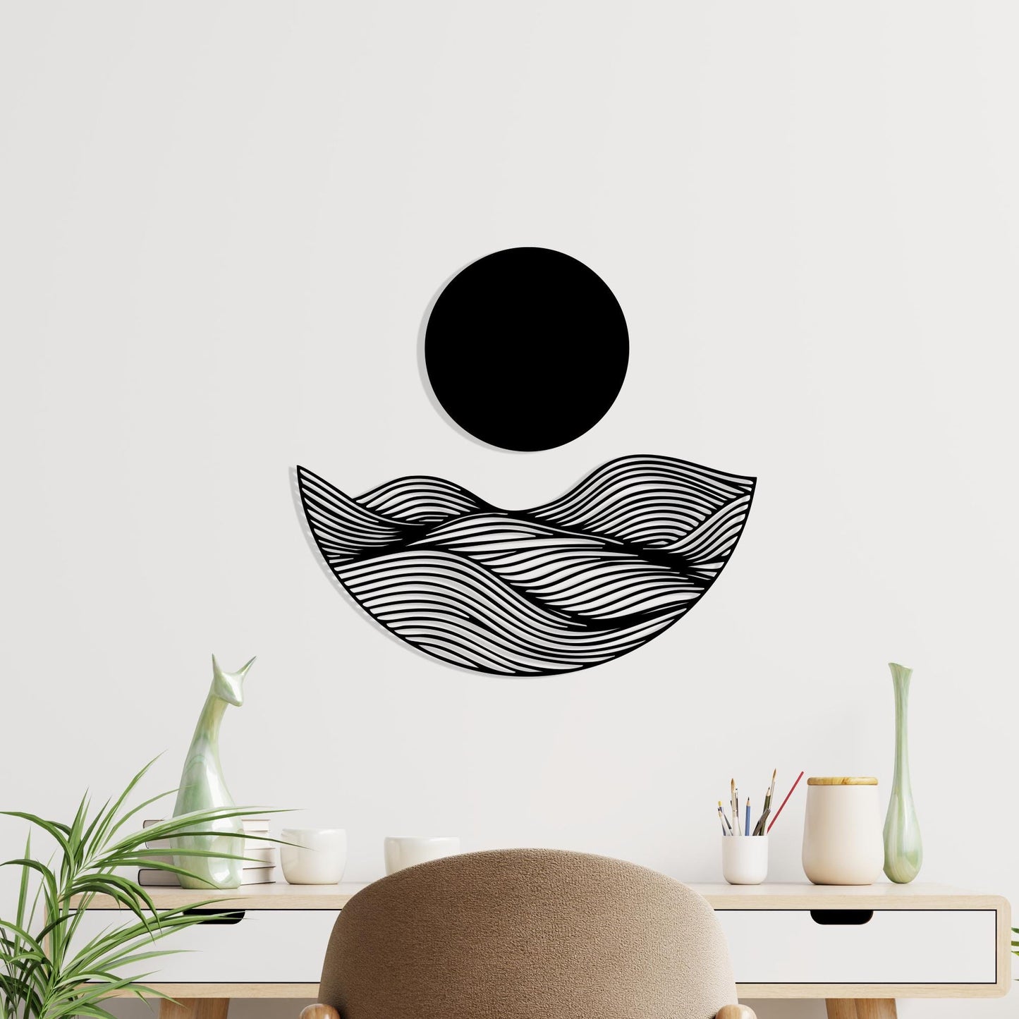 Metal Wall Art, Ocean Wave Sunset Decor, Minimalist Sea Scene, Modern Coastal Gift | Wallsignature