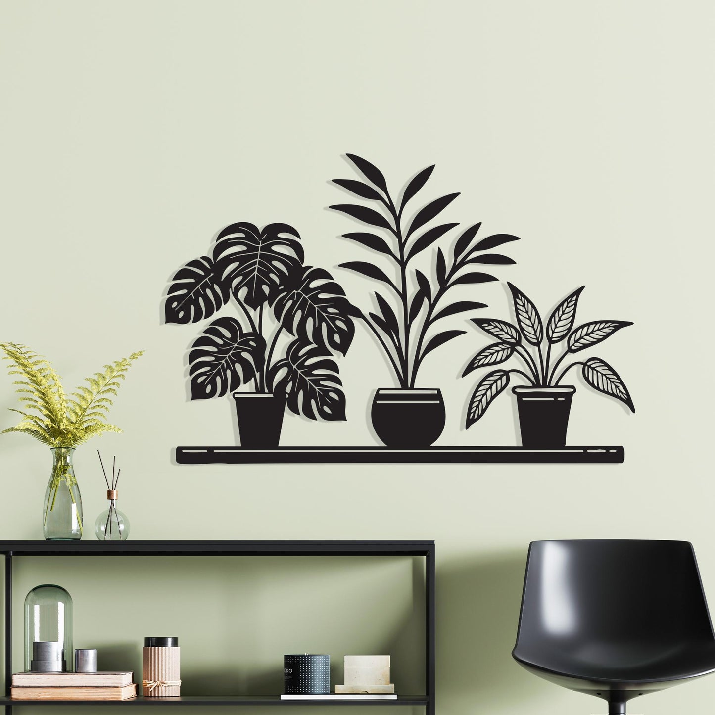 Black Metal Potted Plants Wall Art, Minimalist Home Decor, Mother's Day Gift | Wallsignature