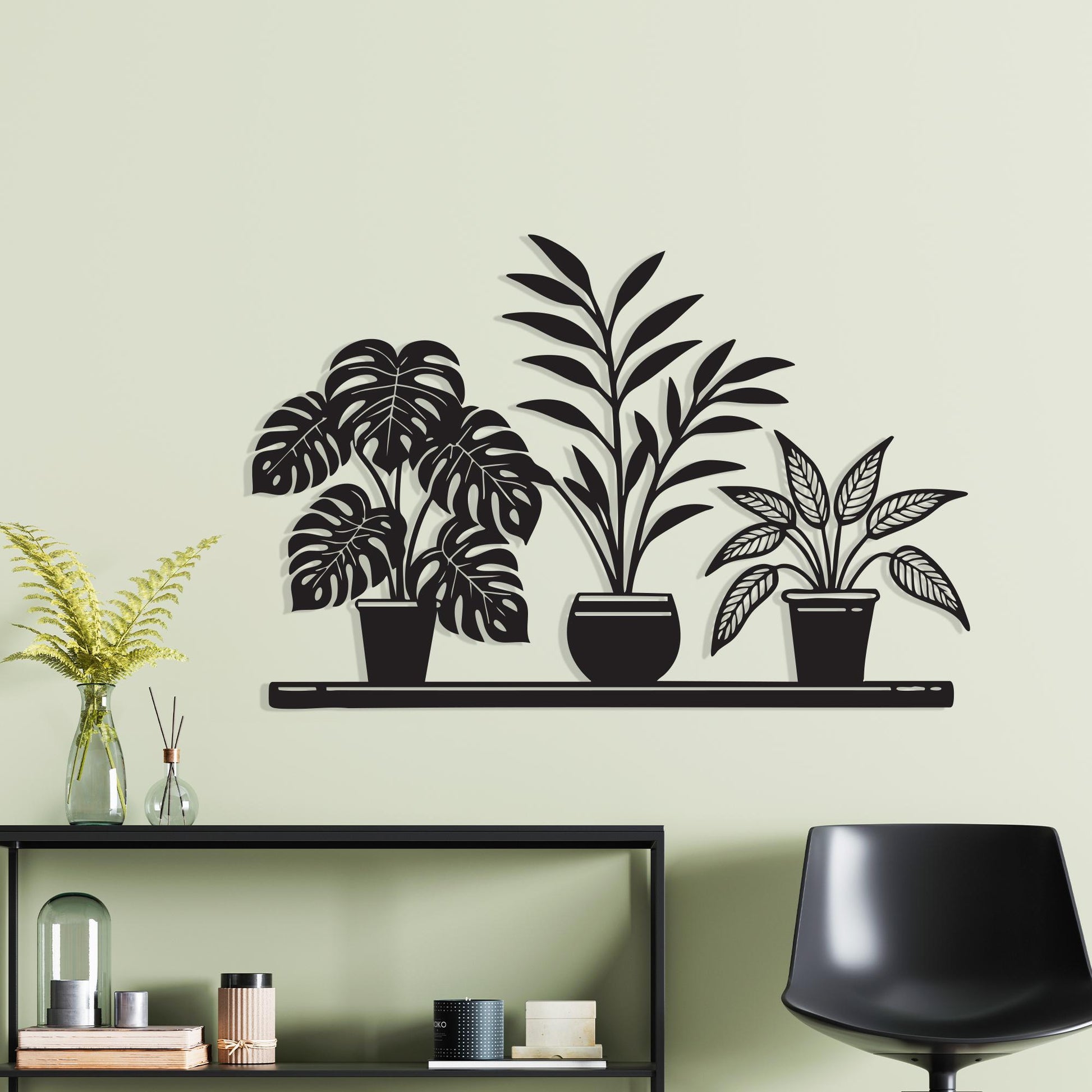 Black Metal Potted Plants Wall Art, Minimalist Home Decor, Mother's Day Gift | Wallsignature