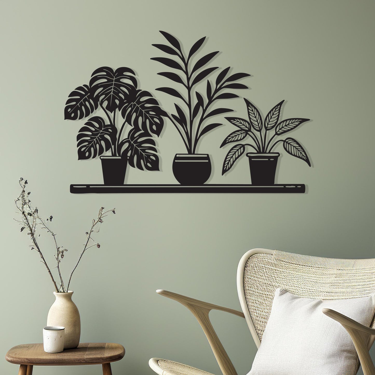 Black Metal Potted Plants Wall Art, Minimalist Home Decor, Mother's Day Gift | Wallsignature