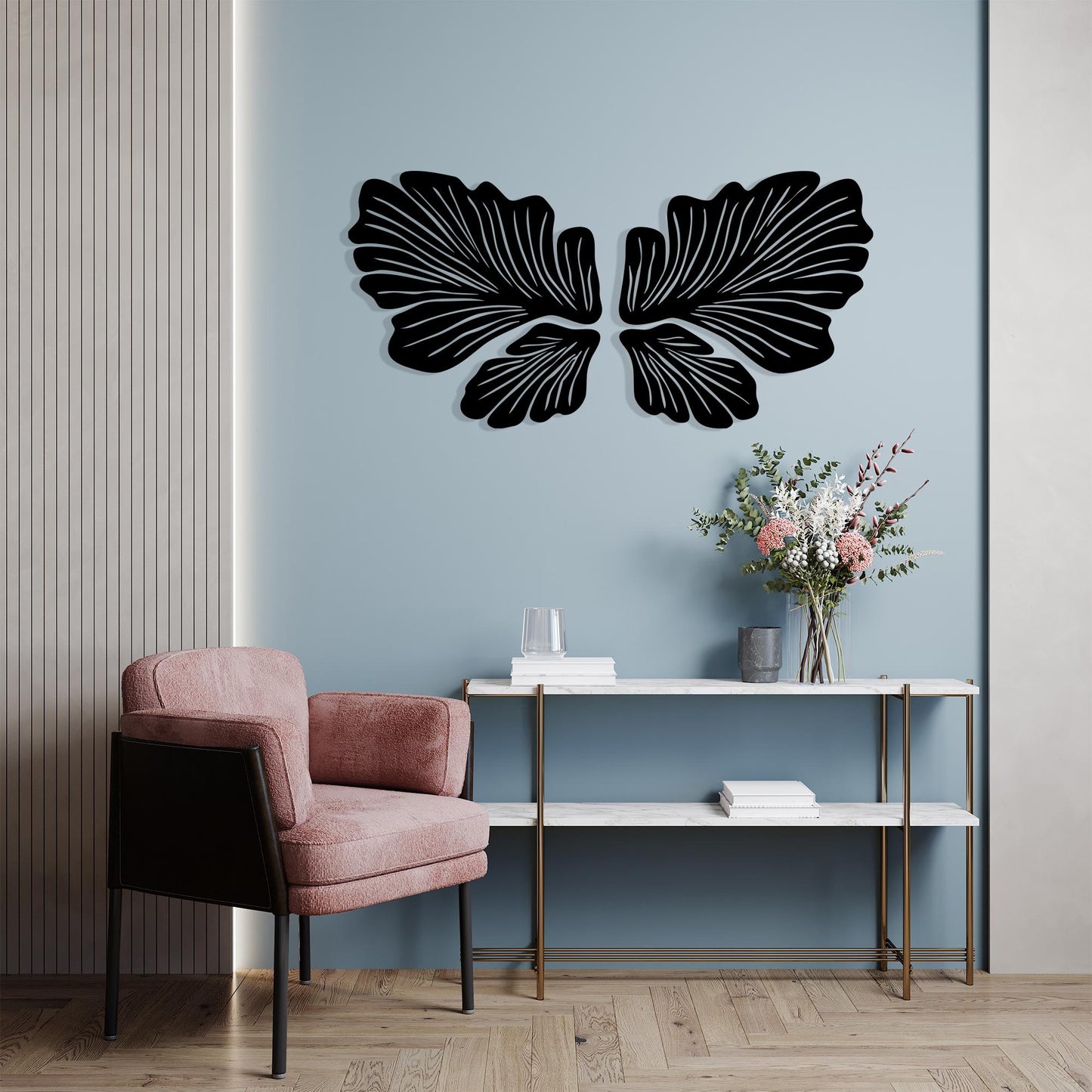 Metal Butterfly Wall Art in a modern hallway